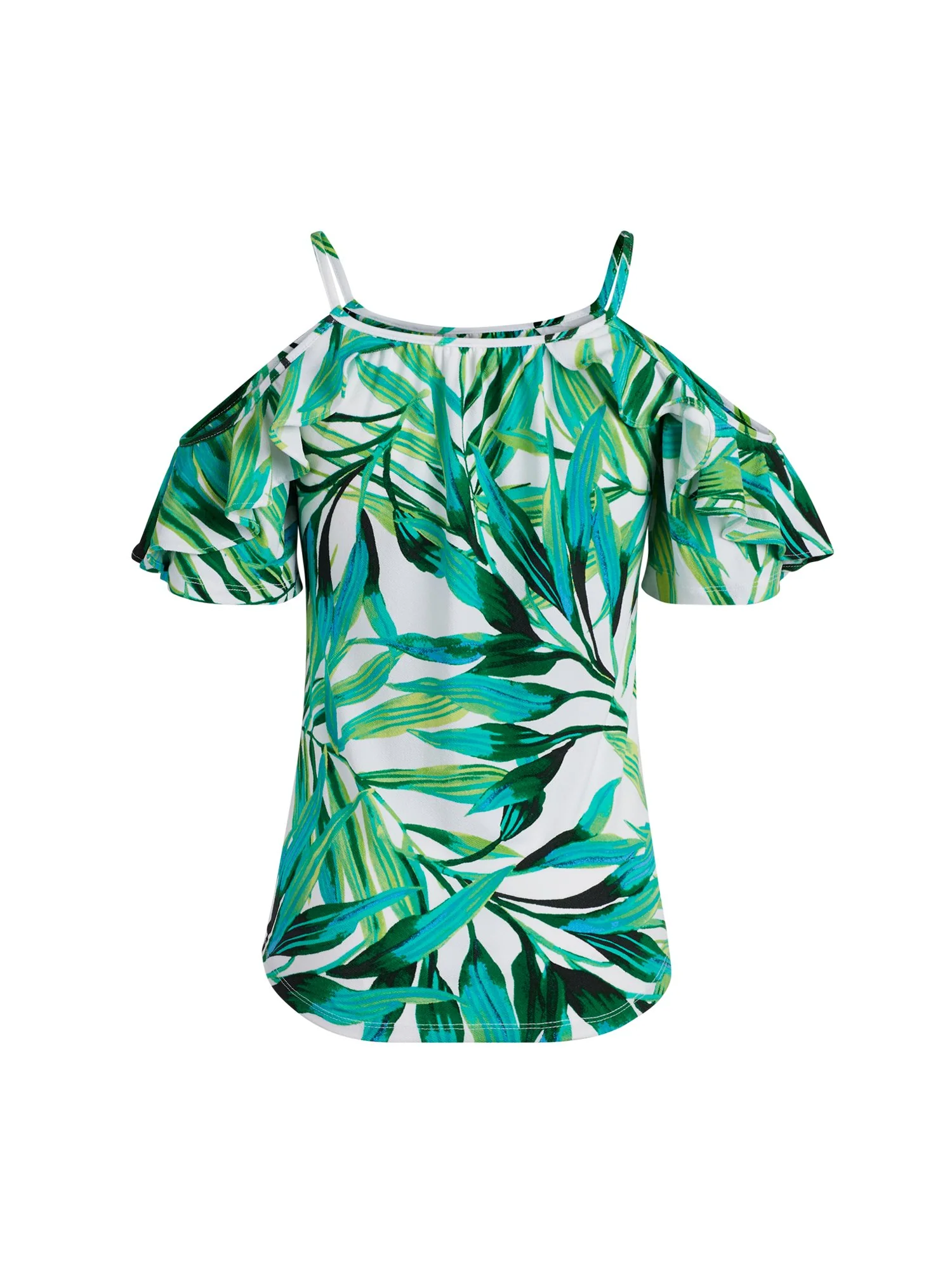 Breezy Palm Print Cold Shoulder Top - Image 3