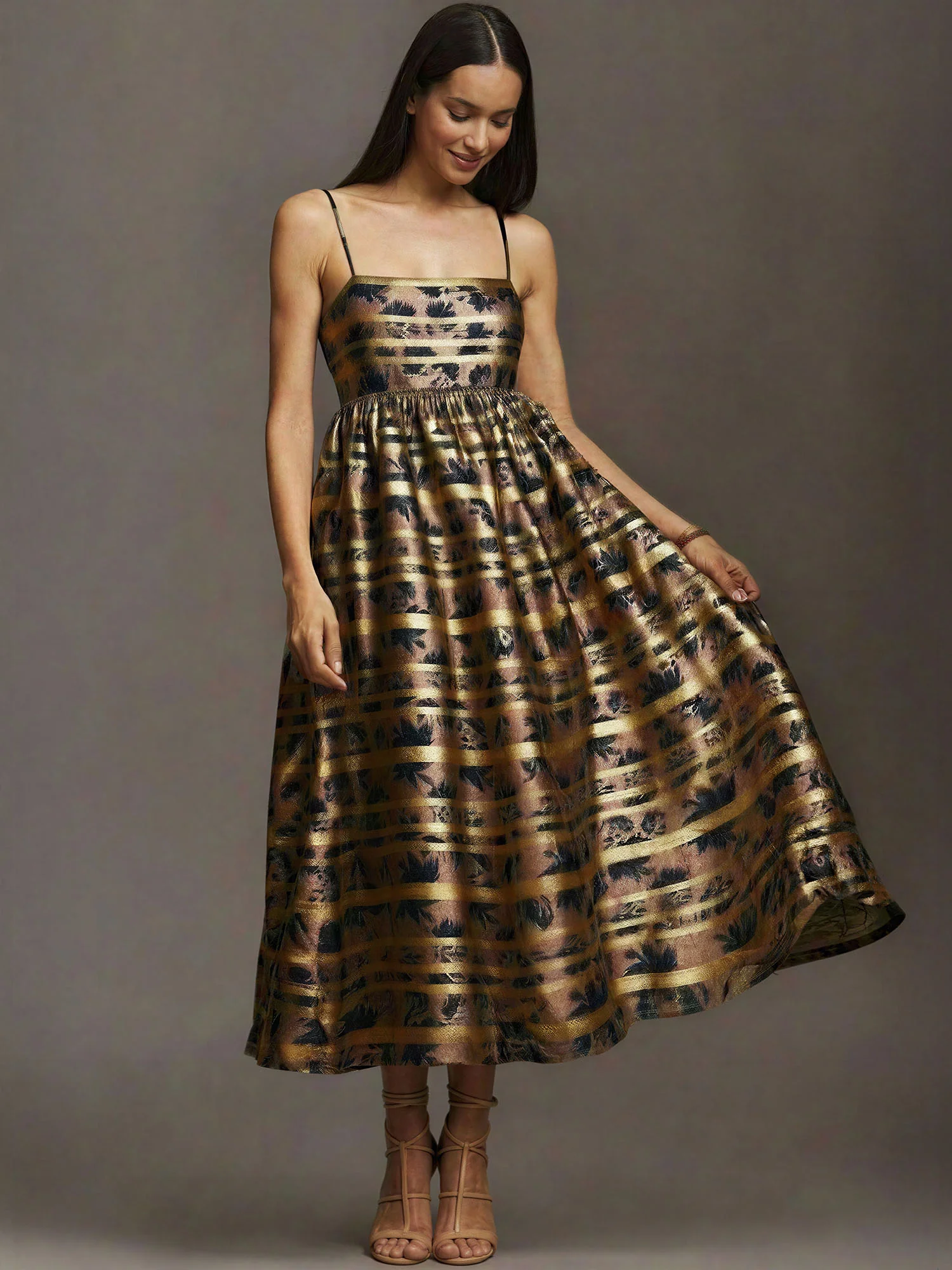 Brocade Spaghetti Strap Midi Dress - Image 2