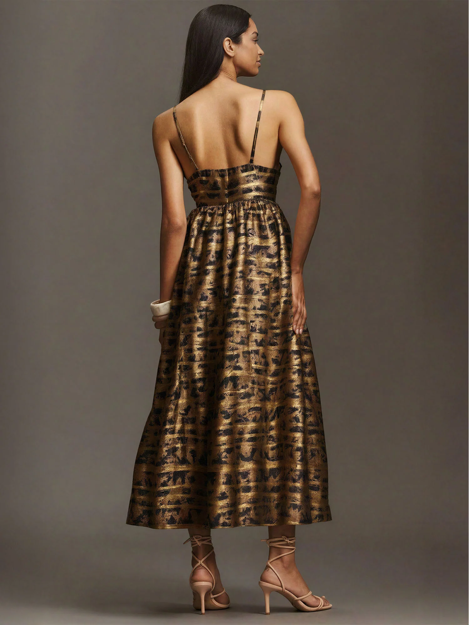 Brocade Spaghetti Strap Midi Dress - Image 5