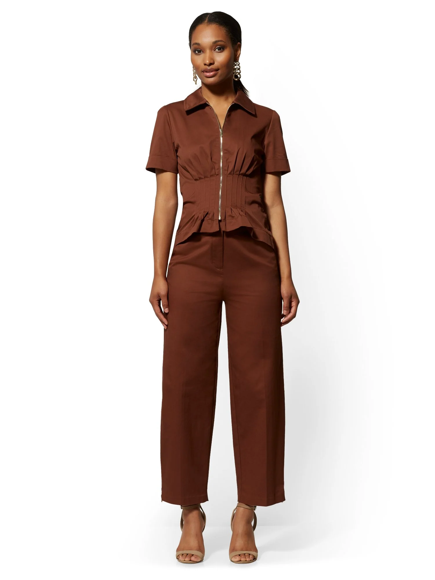 Brown Zip-Accent Wide-Leg Pant - 7th Avenue - Image 5