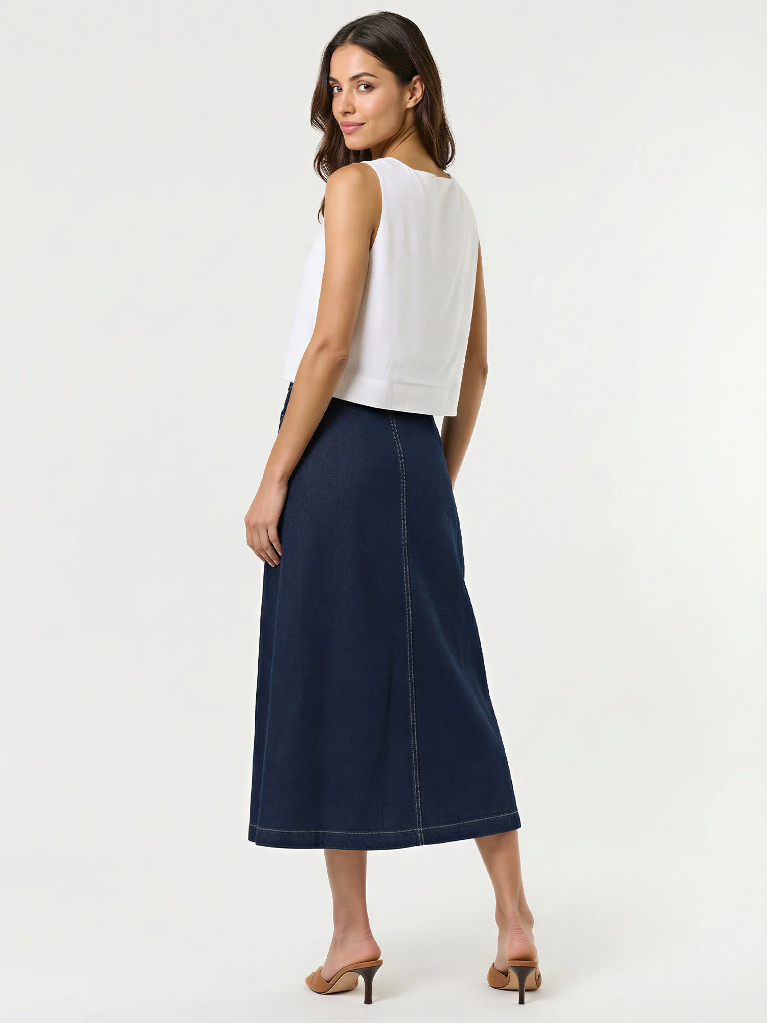Buckle A Line Denim Midi Skirt - Image 9