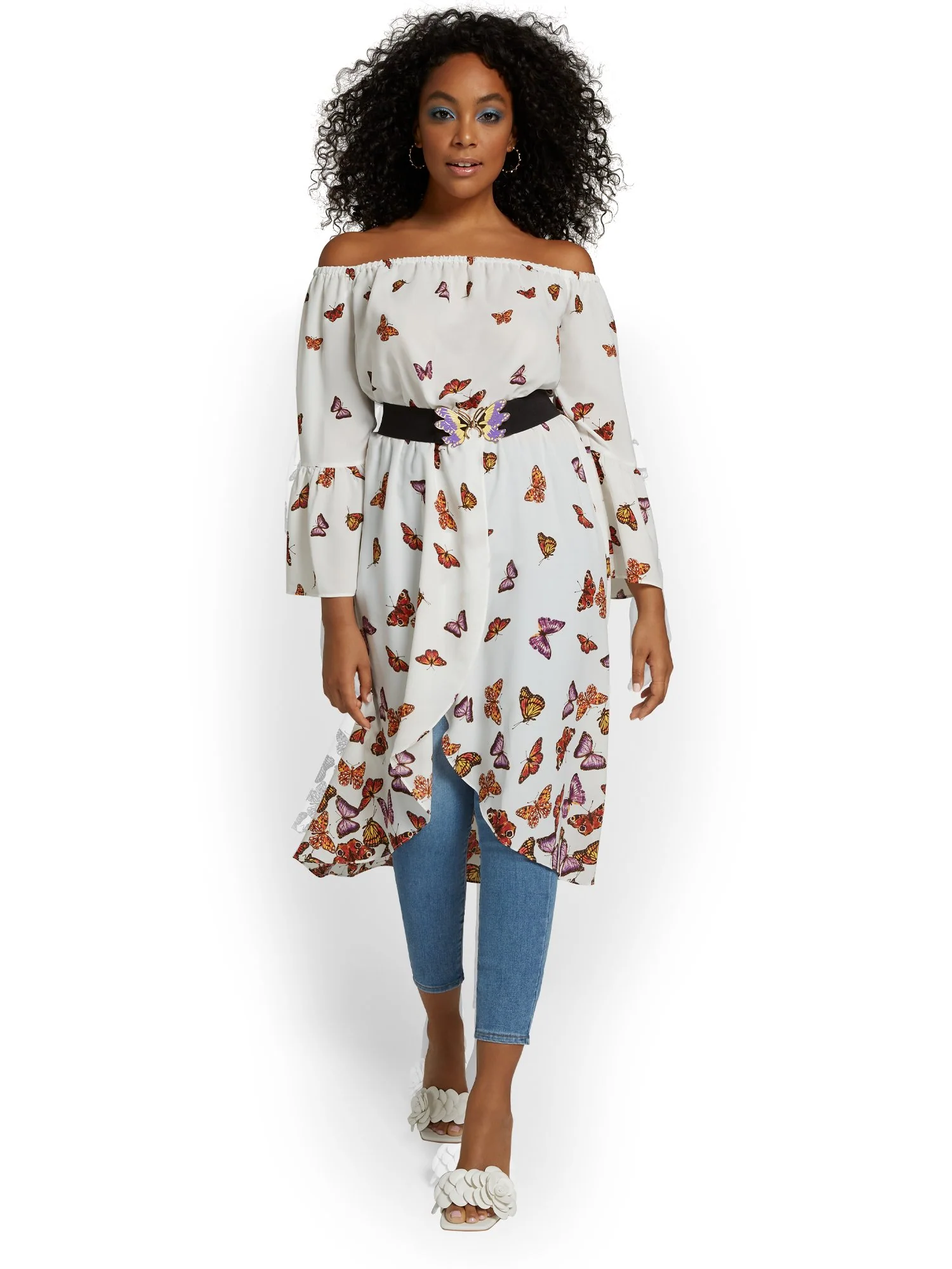 Butterfly-Print Off-The-Shoulder Maxi Blouse - Image 2