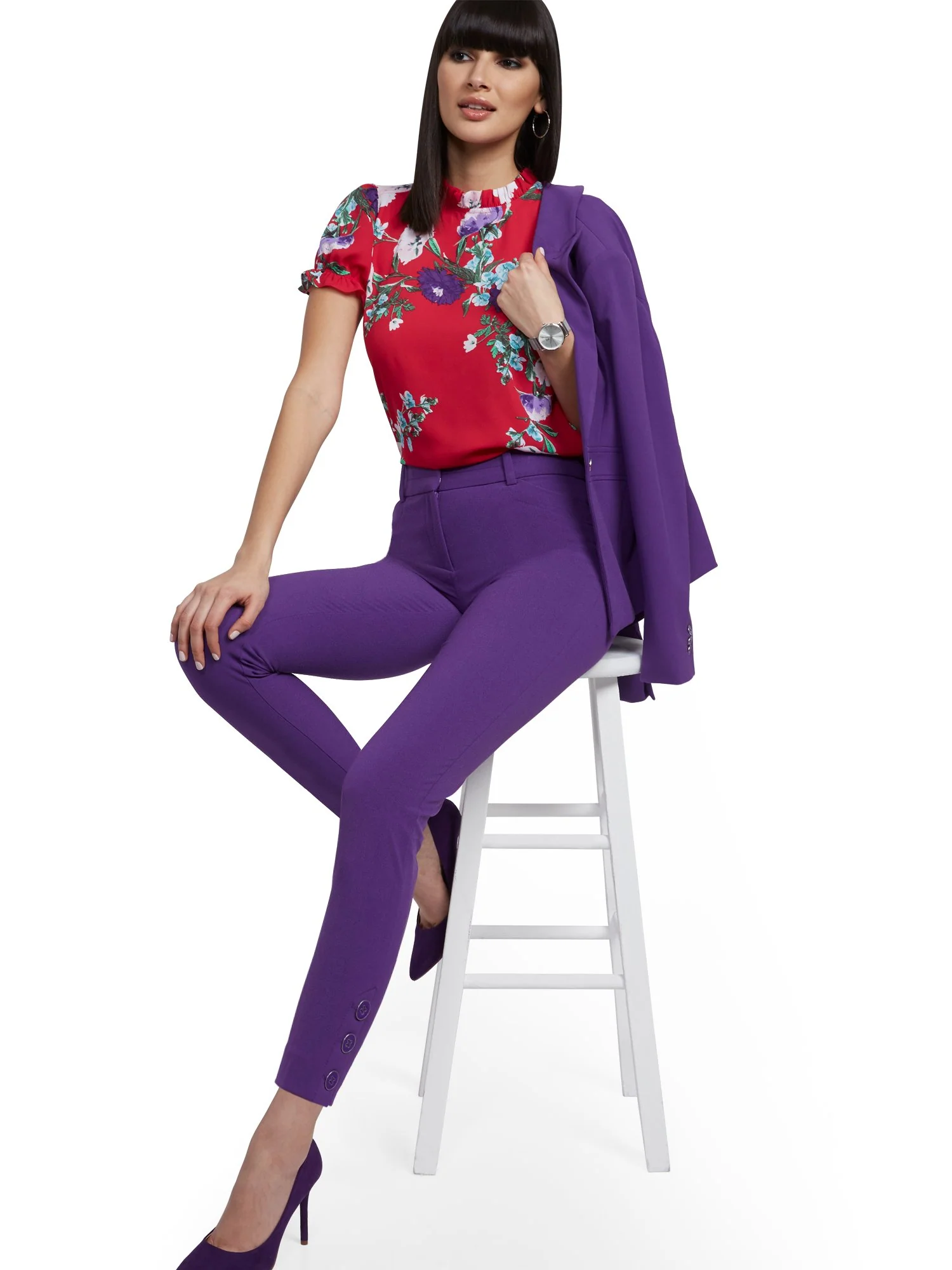 Button-Accent Ankle Pant - Modern Fit - Double Stretch - 7th Avenue - Image 10
