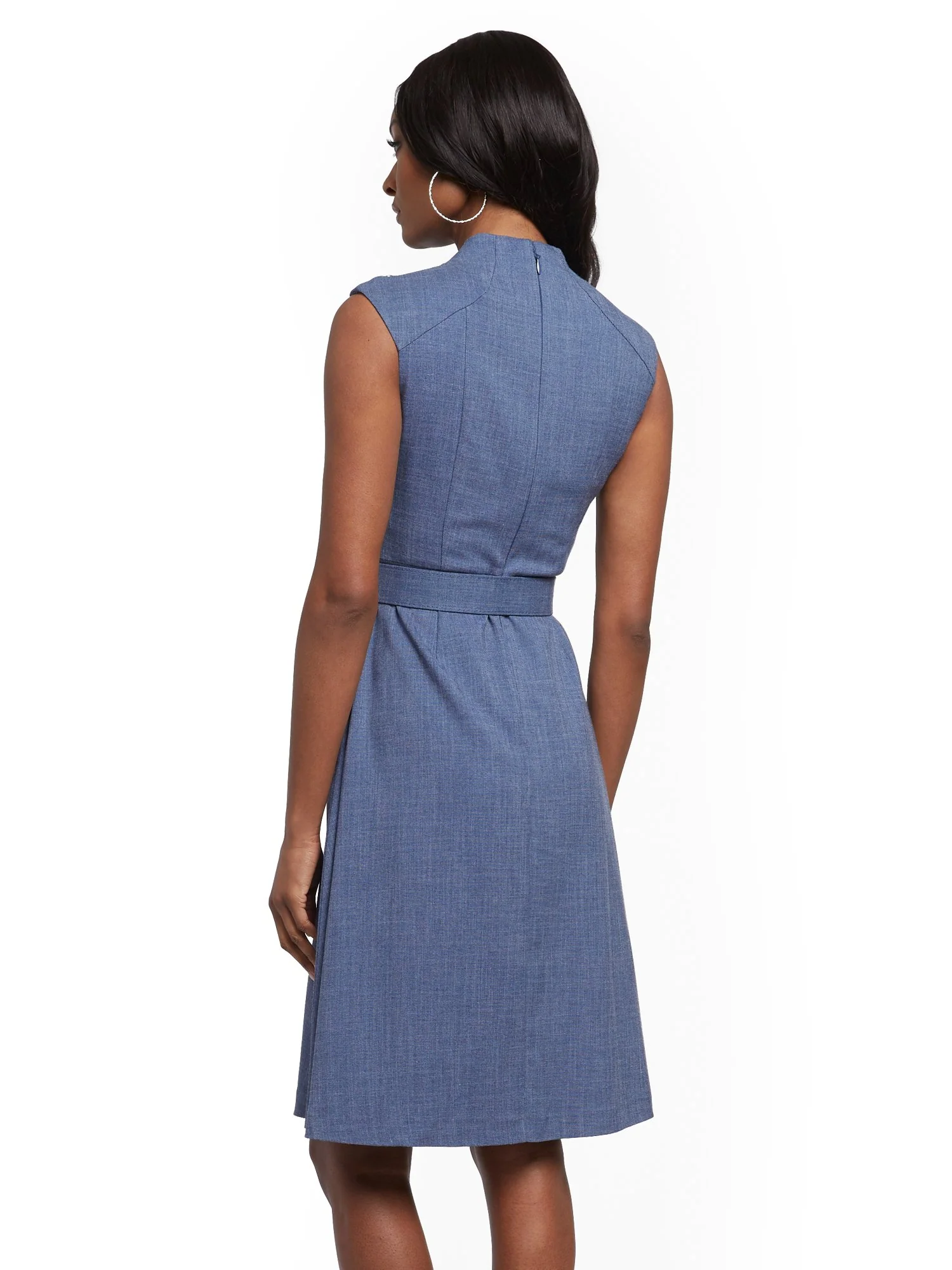 Button-Accent Belted Fit and Flare Dress - Image 3