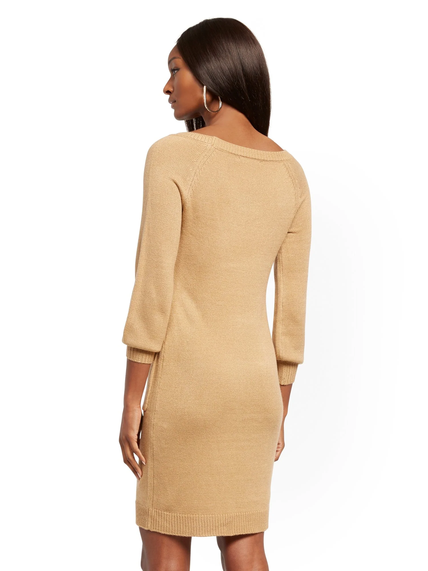 Button-Accent Cable-Knit Sheath Sweater Dress - Image 3