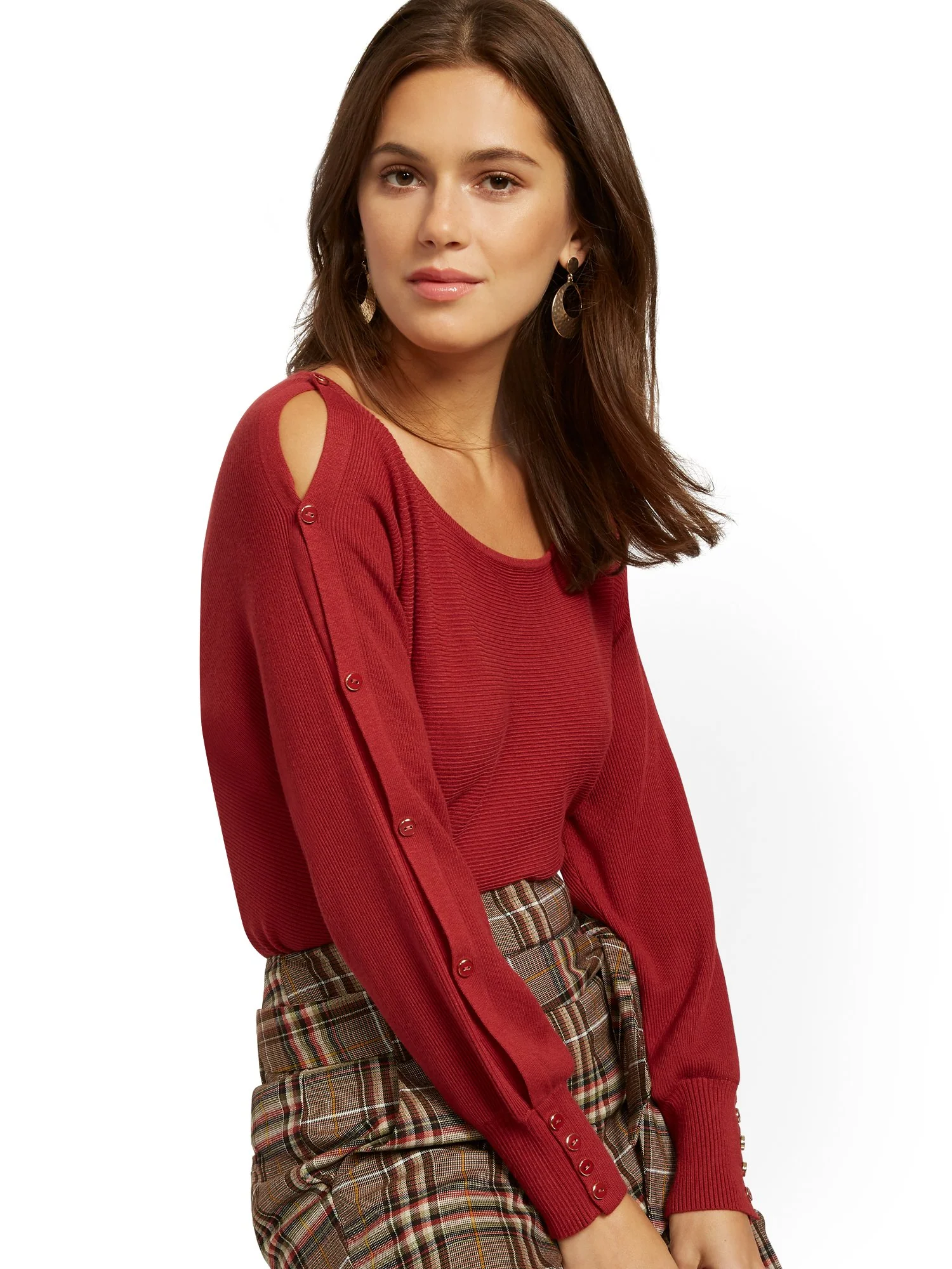 Button-Accent Dolman Sweater - Image 2