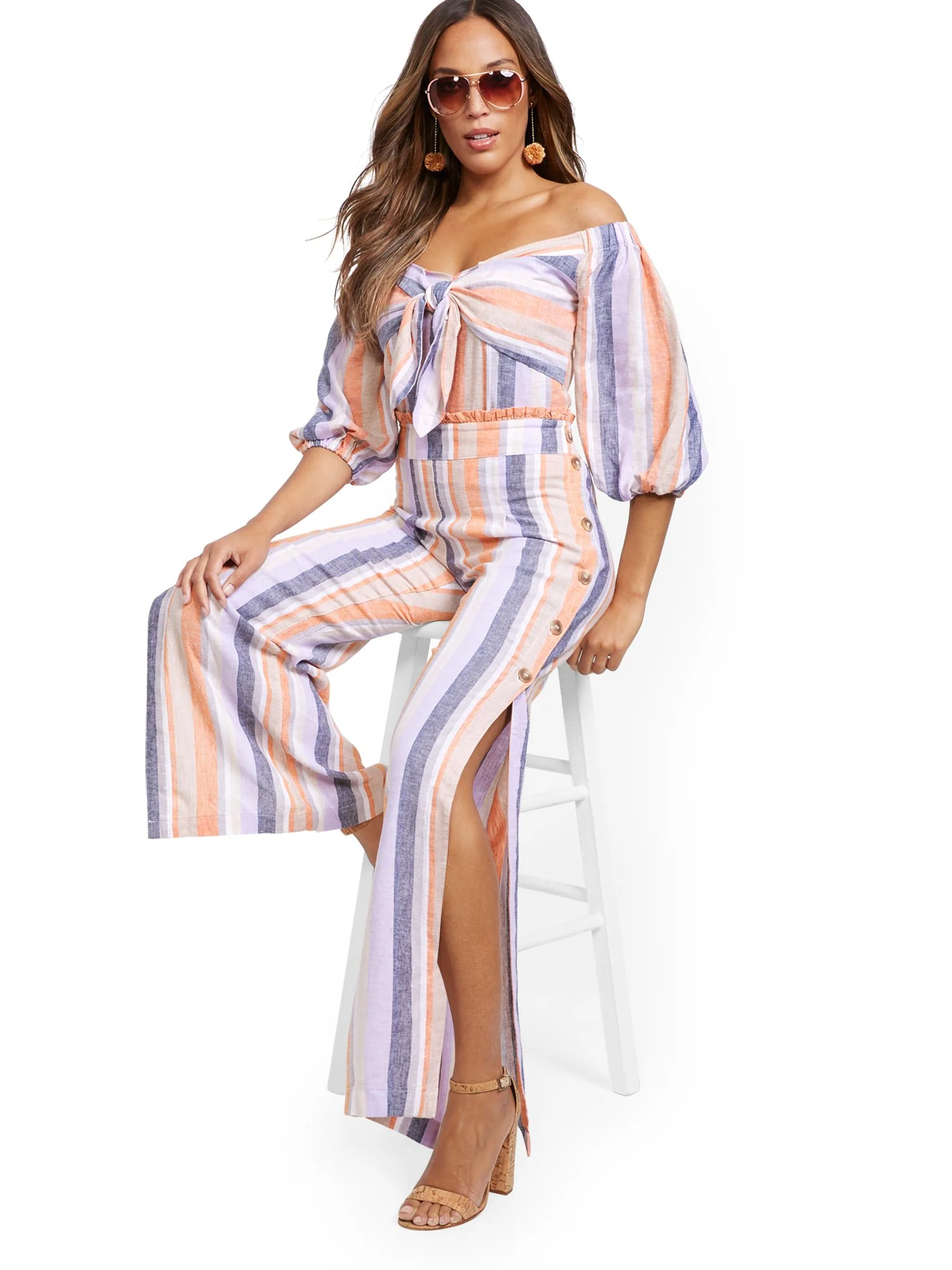 Button-Accent High-Waisted Wide-Leg Linen Pant - Image 2