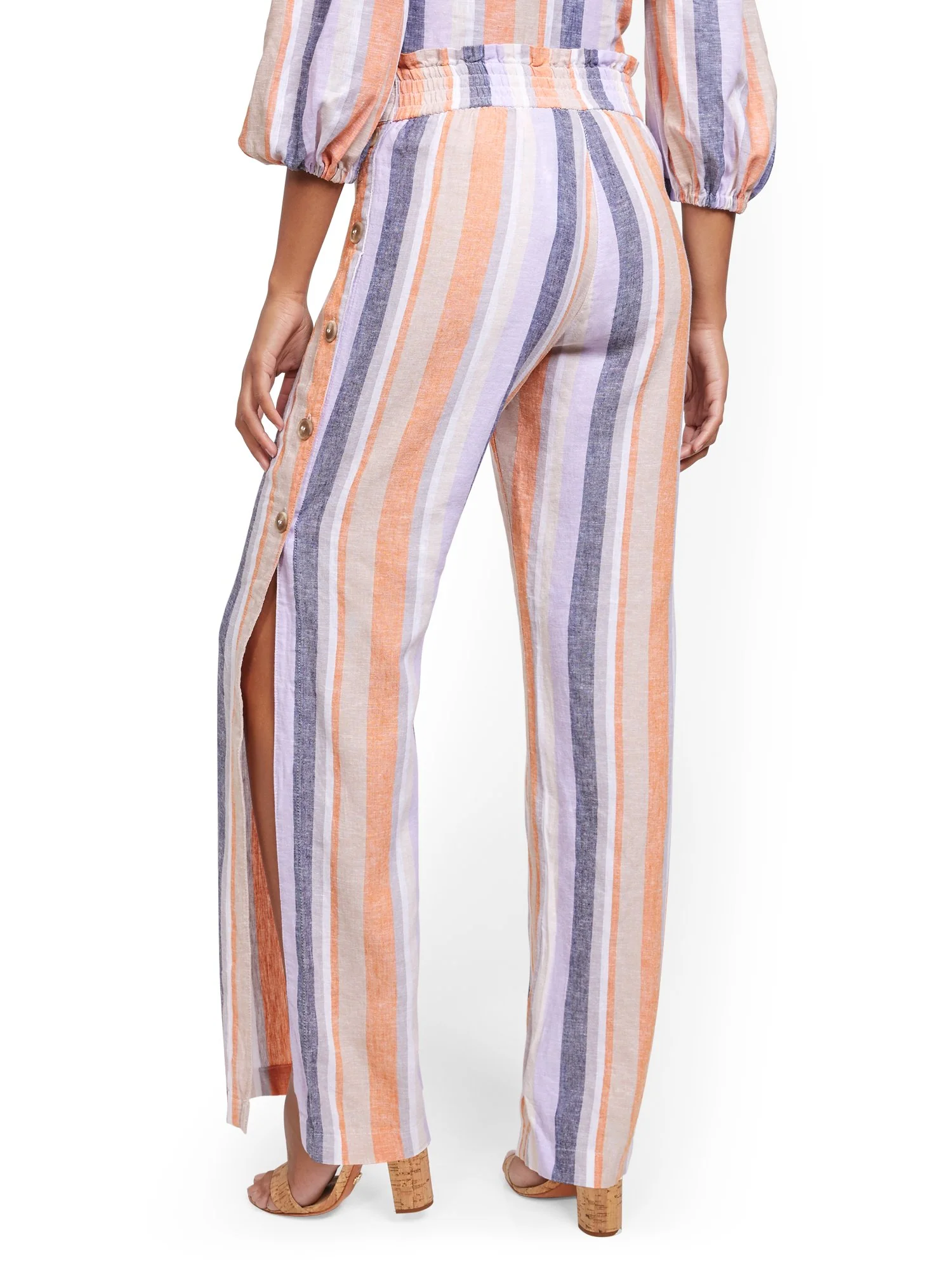 Button-Accent High-Waisted Wide-Leg Linen Pant - Image 3