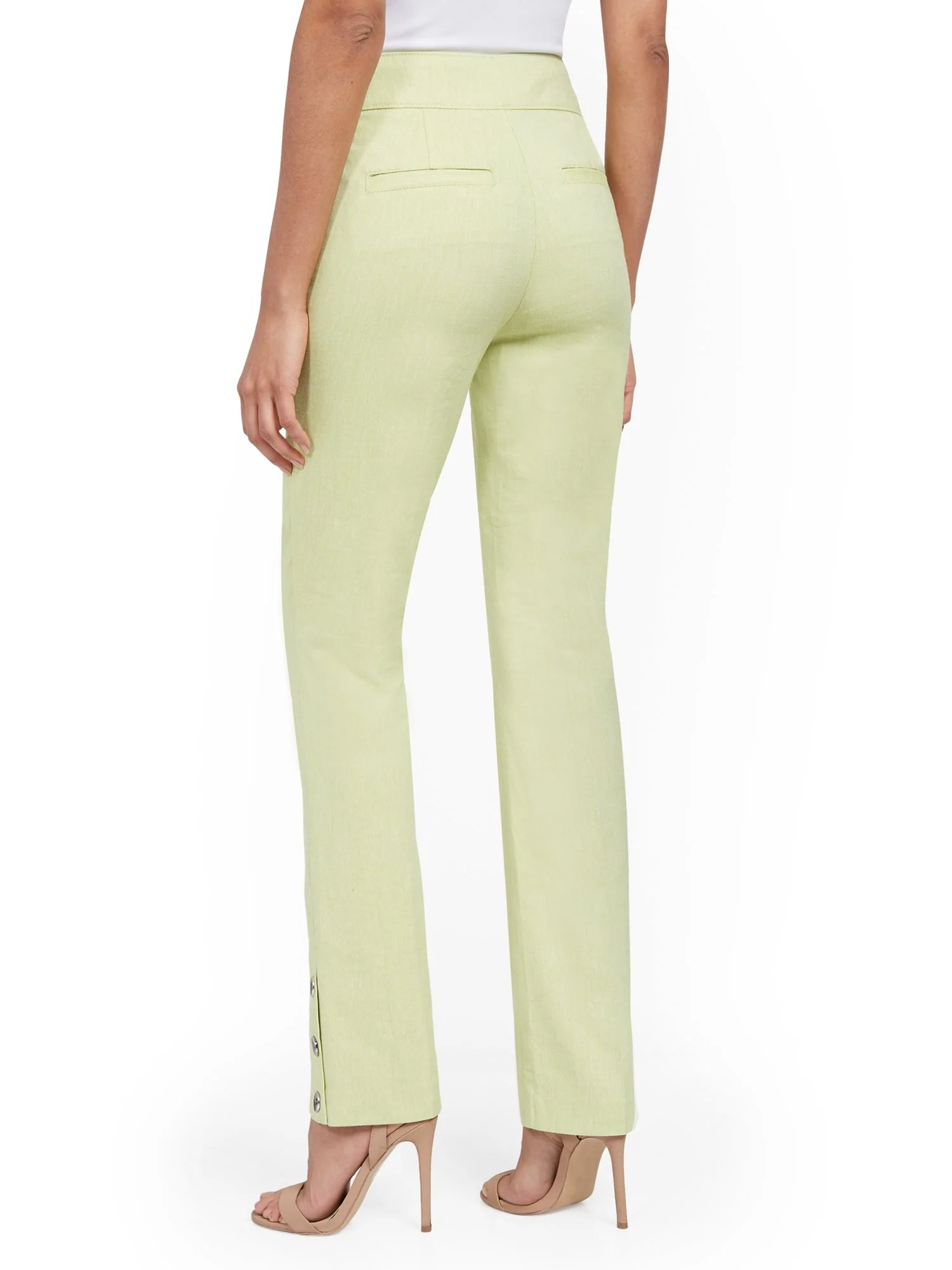 Button-Accent Linen-Blend Straight-Leg Pant - Image 3