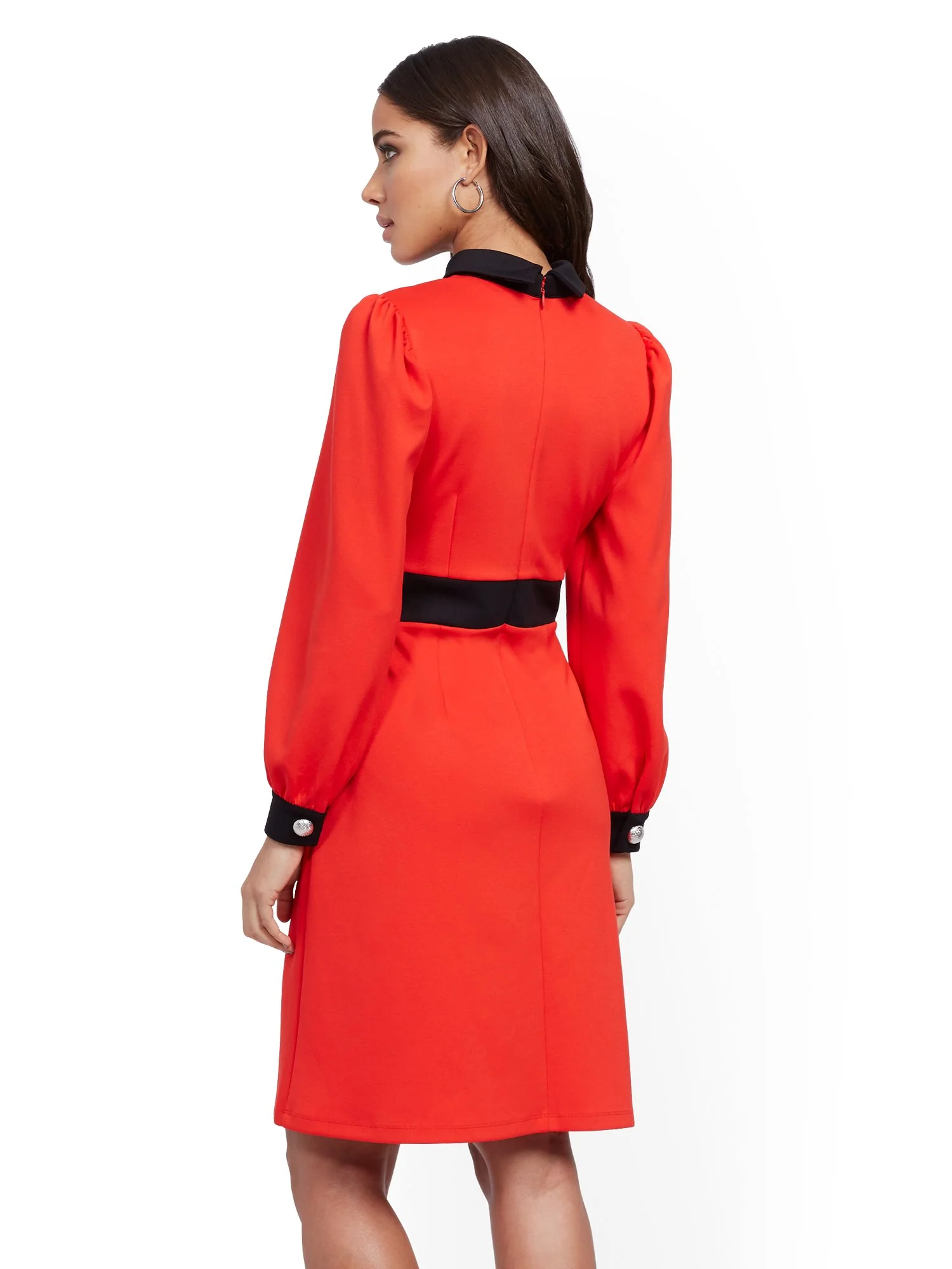 Button-Accent Puff-Sleeve Sheath Dress - Magic Crepe® - Image 3