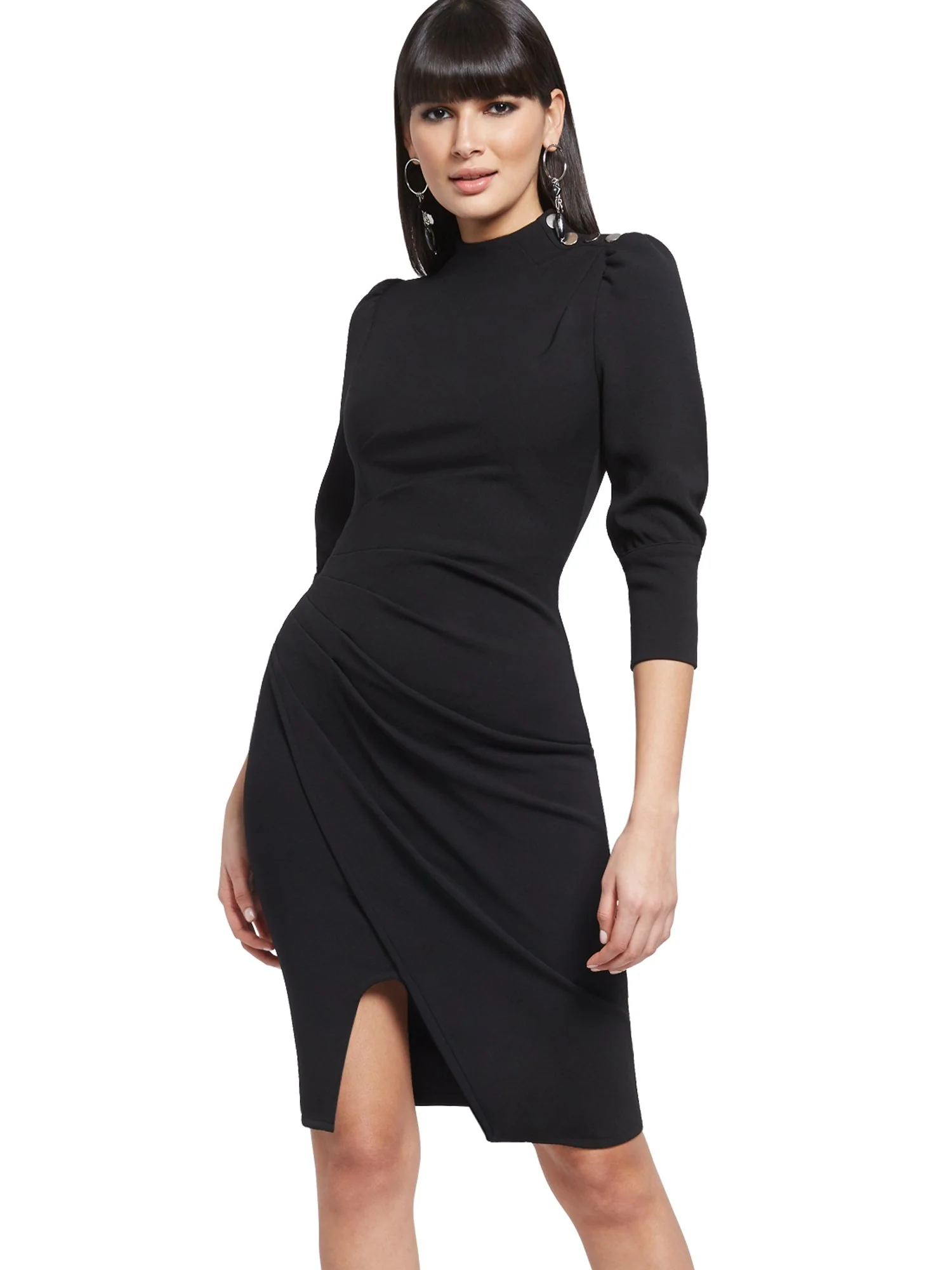 Button-Accent Ruched Sheath Dress - Image 2