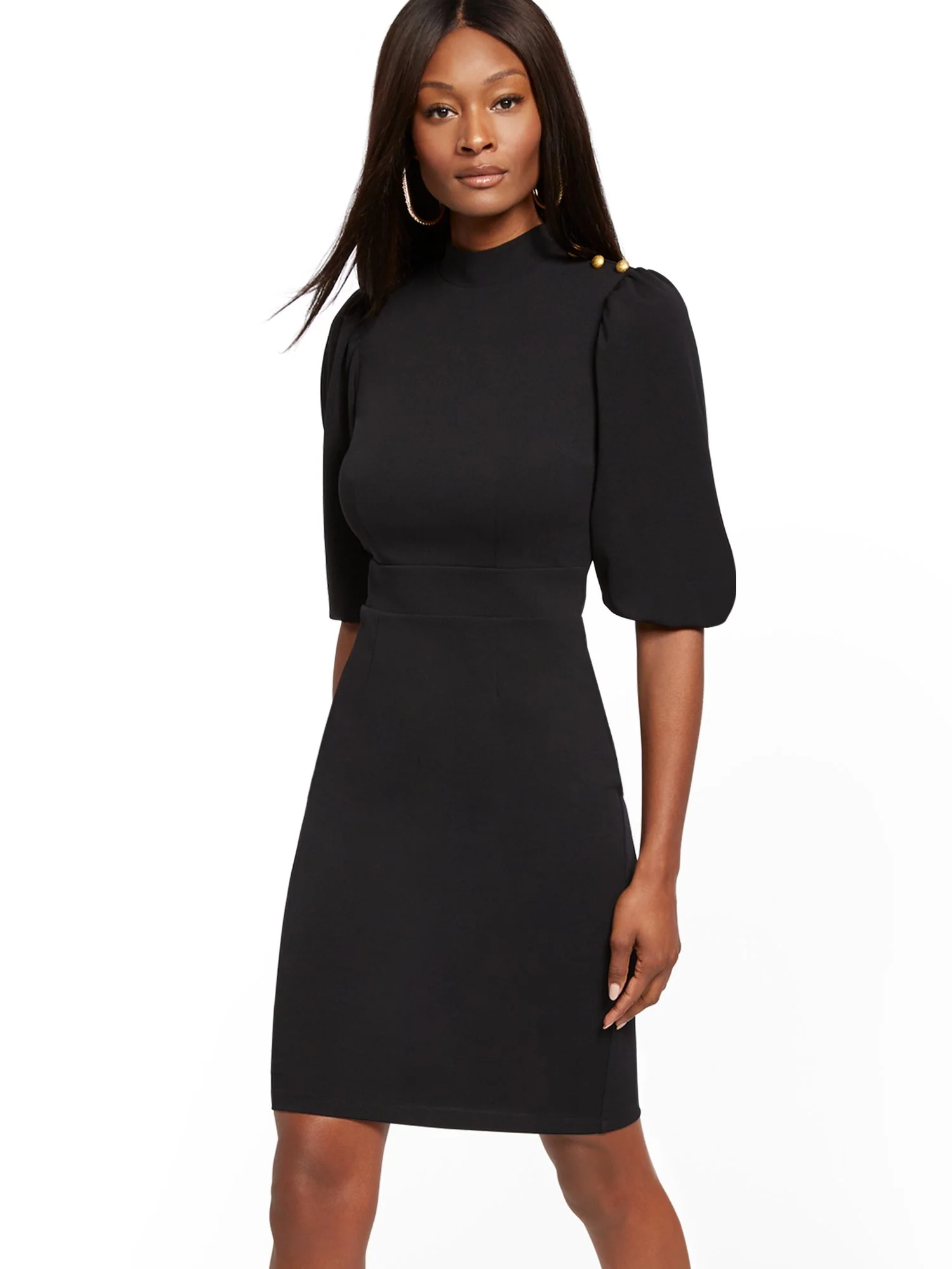 Button-Accent Sheath Dress - Magic Crepe®