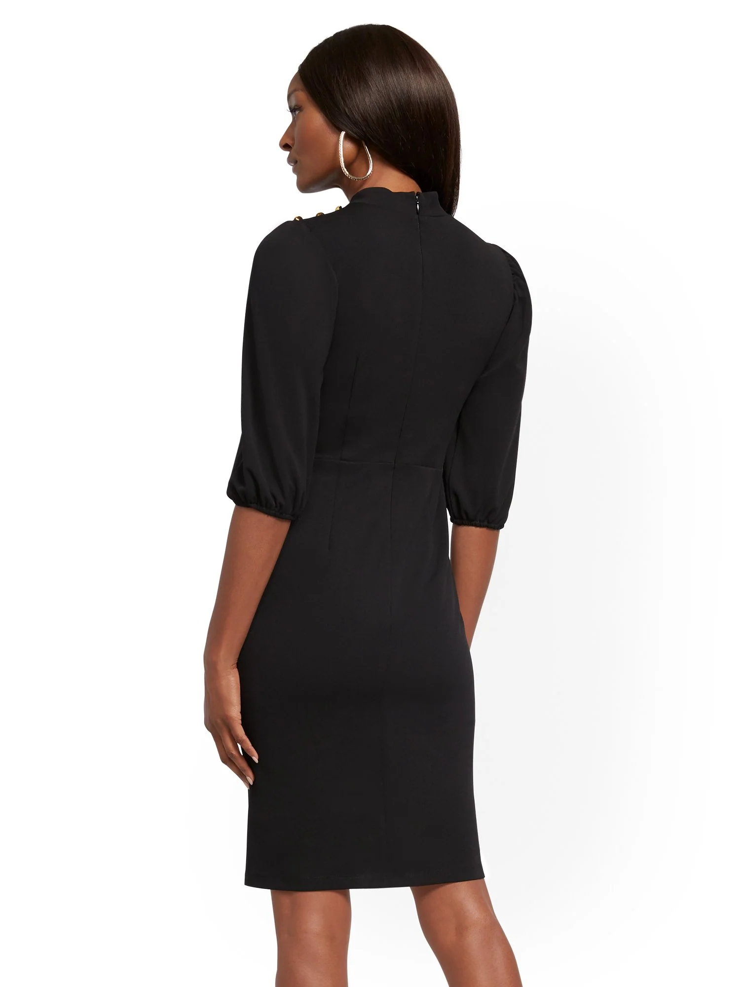 Button-Accent Sheath Dress - Magic Crepe® - Image 3