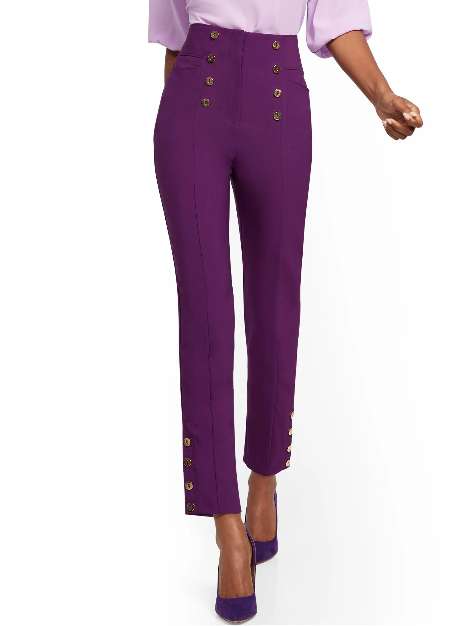 Button-Accent Straight Slim-Leg Ankle Pant - 7th Avenue - Image 2