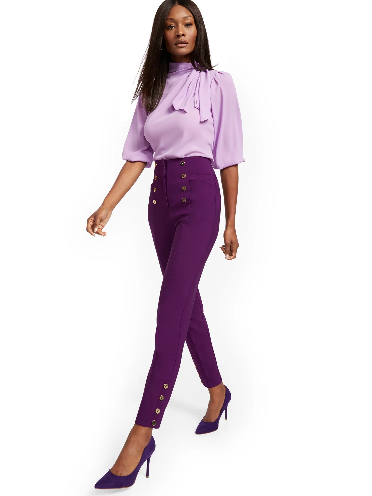 Button-Accent Straight Slim-Leg Ankle Pant - 7th Avenue - Image 4
