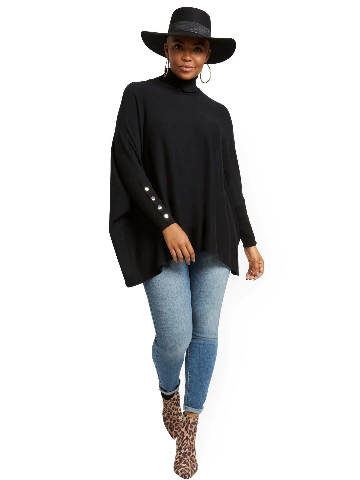 Button-Accent Turtleneck Dolman Sweater - Image 2