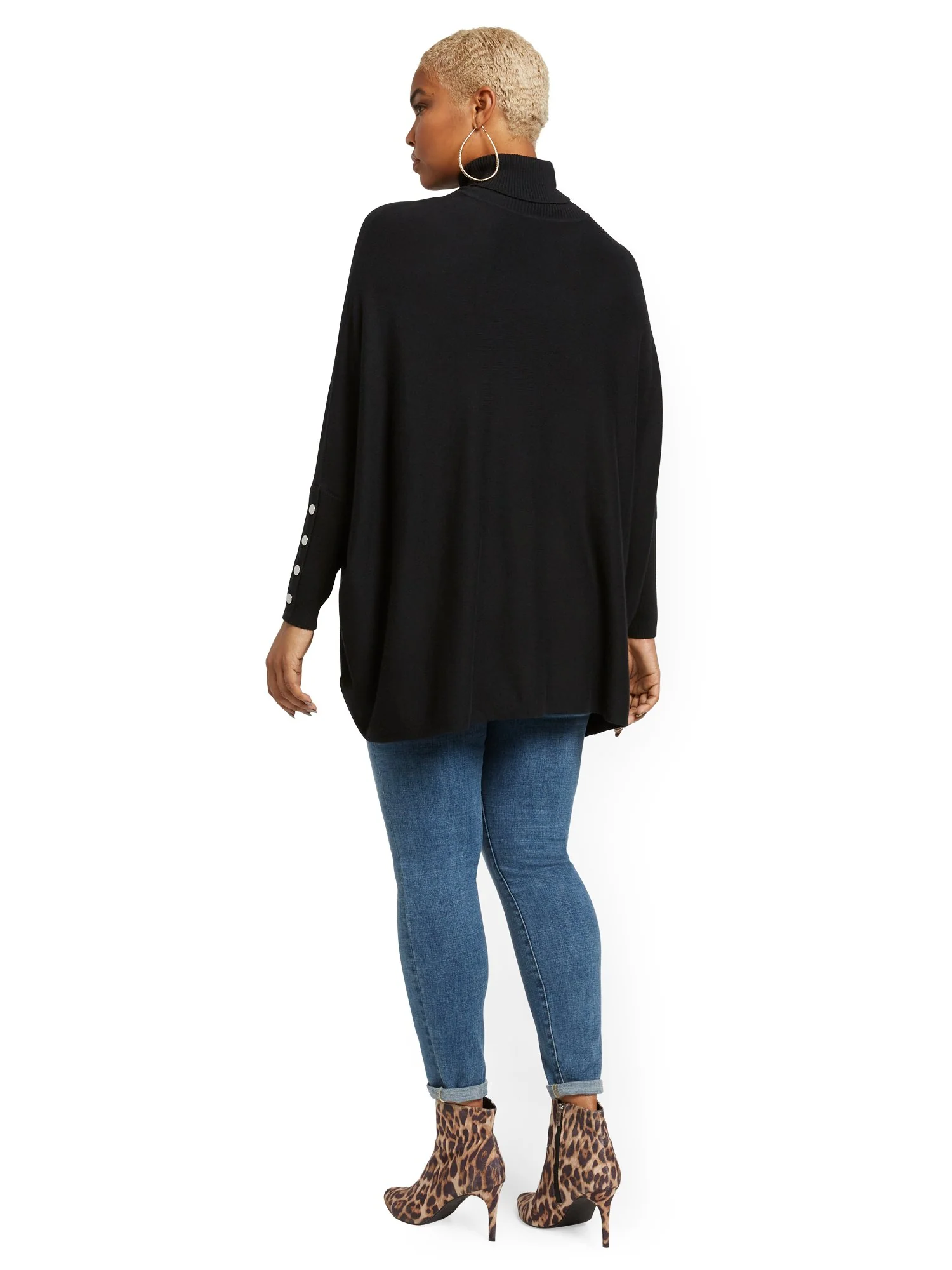 Button-Accent Turtleneck Dolman Sweater - Image 3