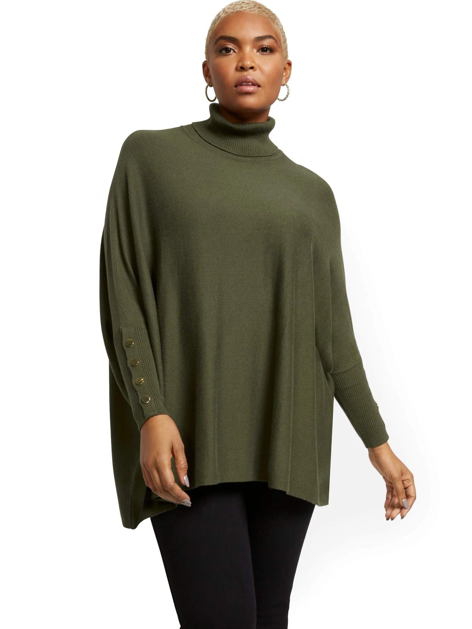 Button-Accent Turtleneck Dolman Sweater - Image 6