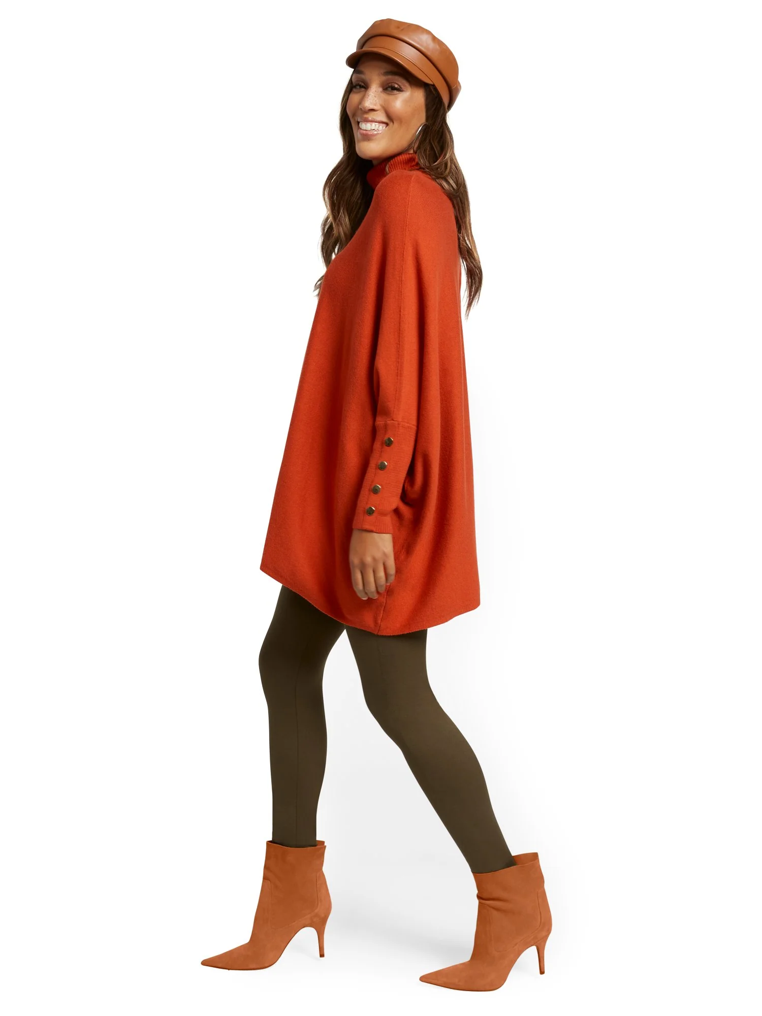 Button-Accent Turtleneck Dolman Sweater - Image 9