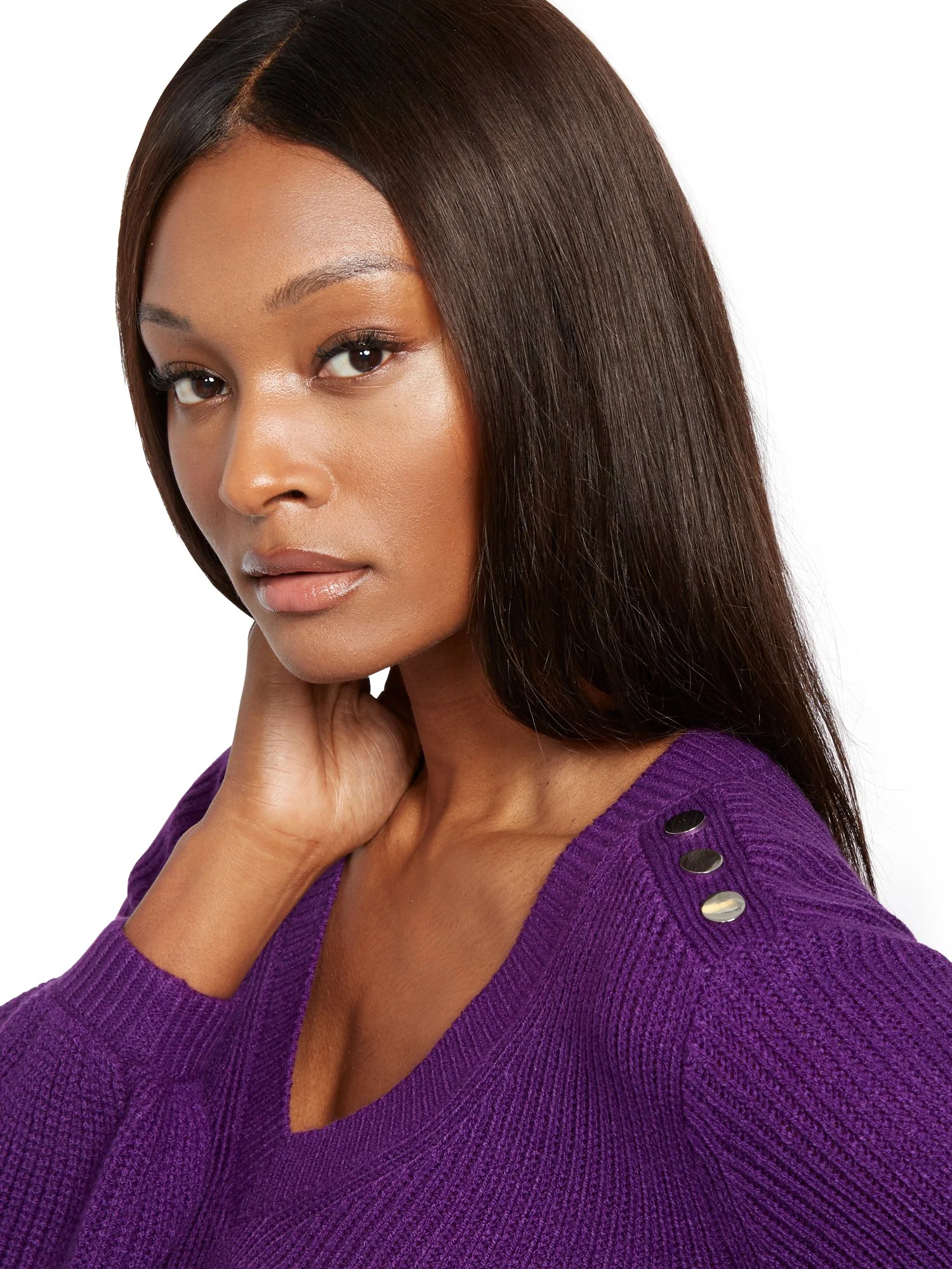 Button-Accent V-Neck Sweater Dress - Image 3