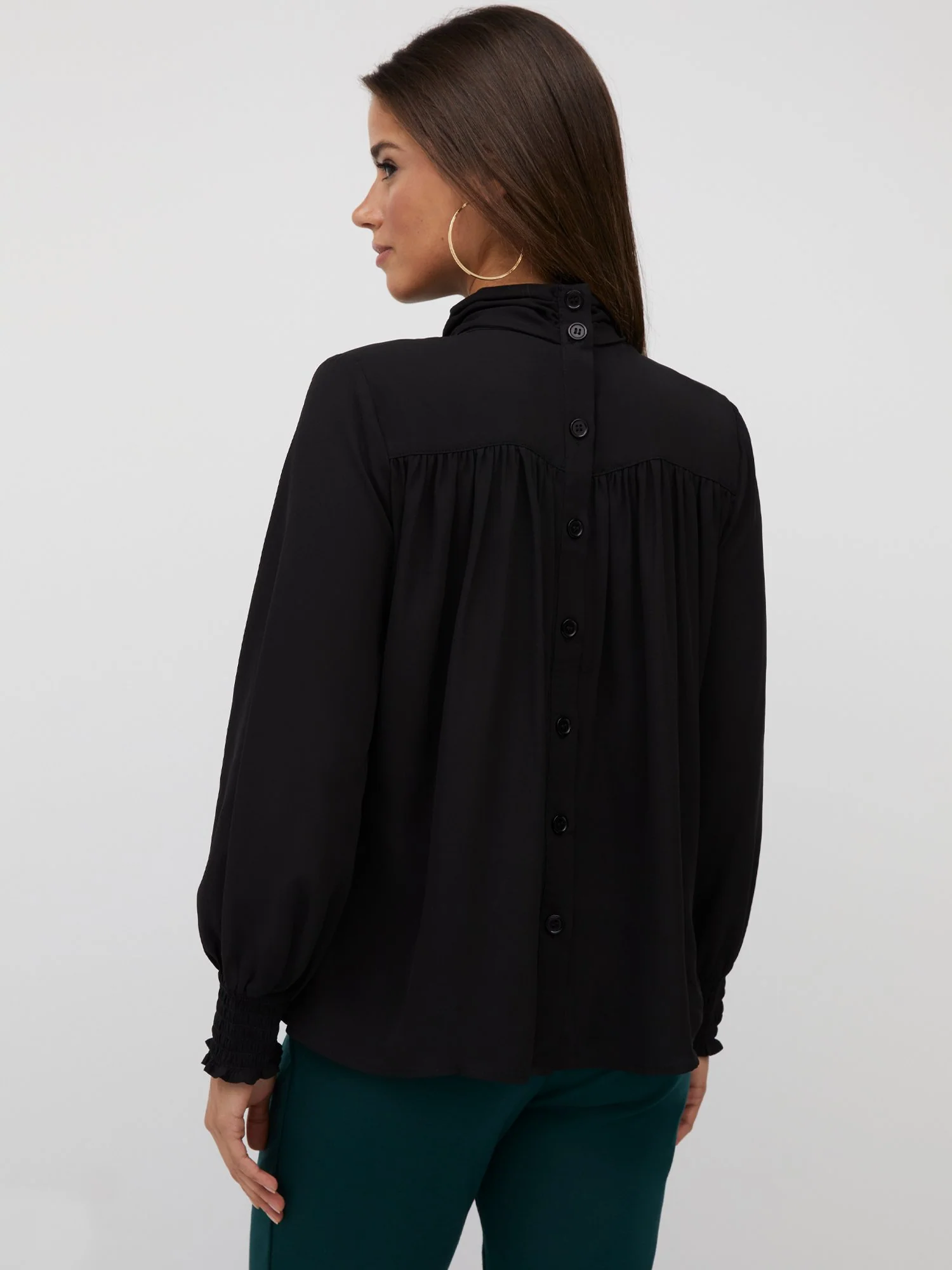 Button-Back Bow-Neck Blouse - Image 3