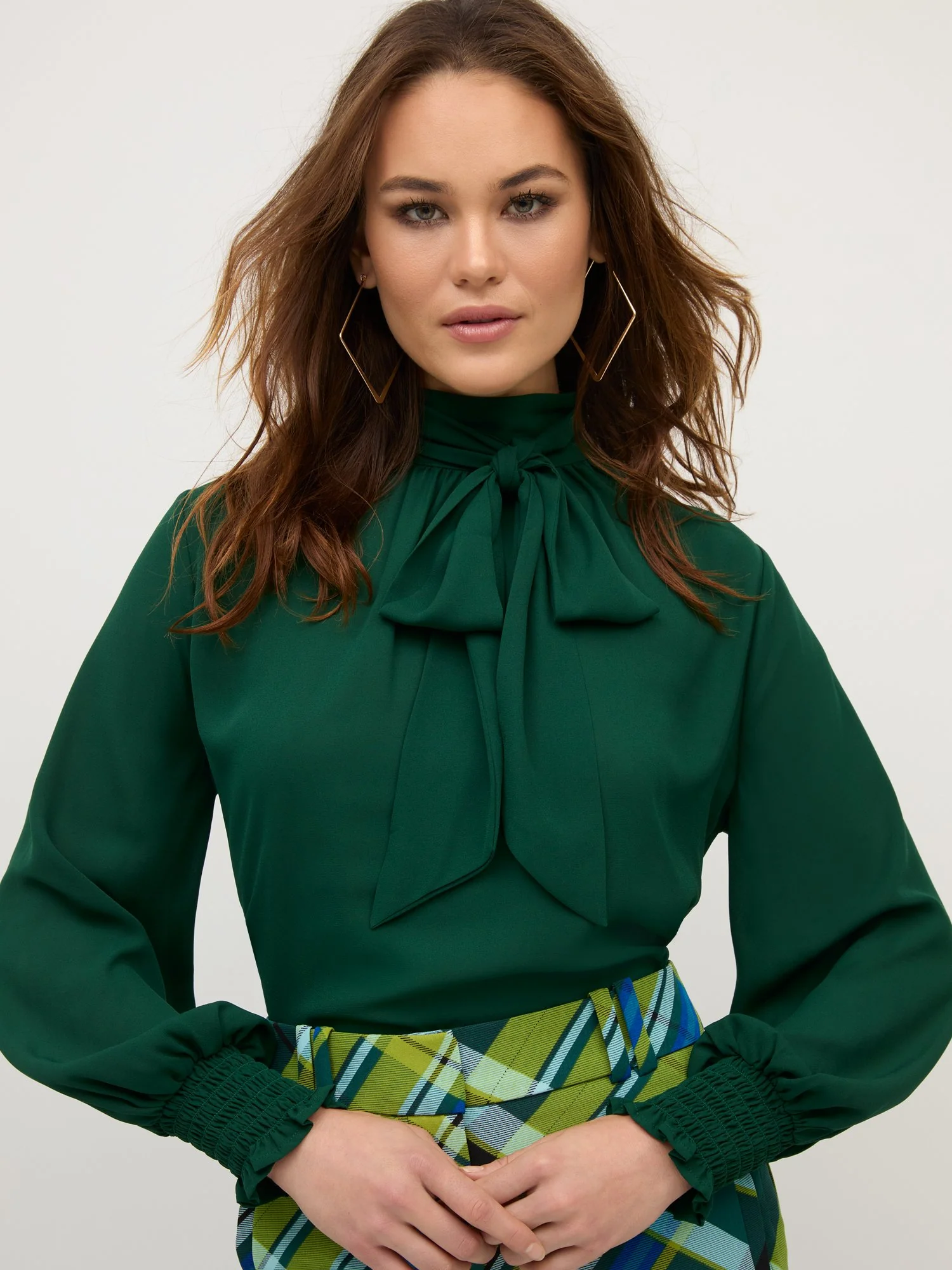 Button-Back Bow-Neck Blouse - Image 9