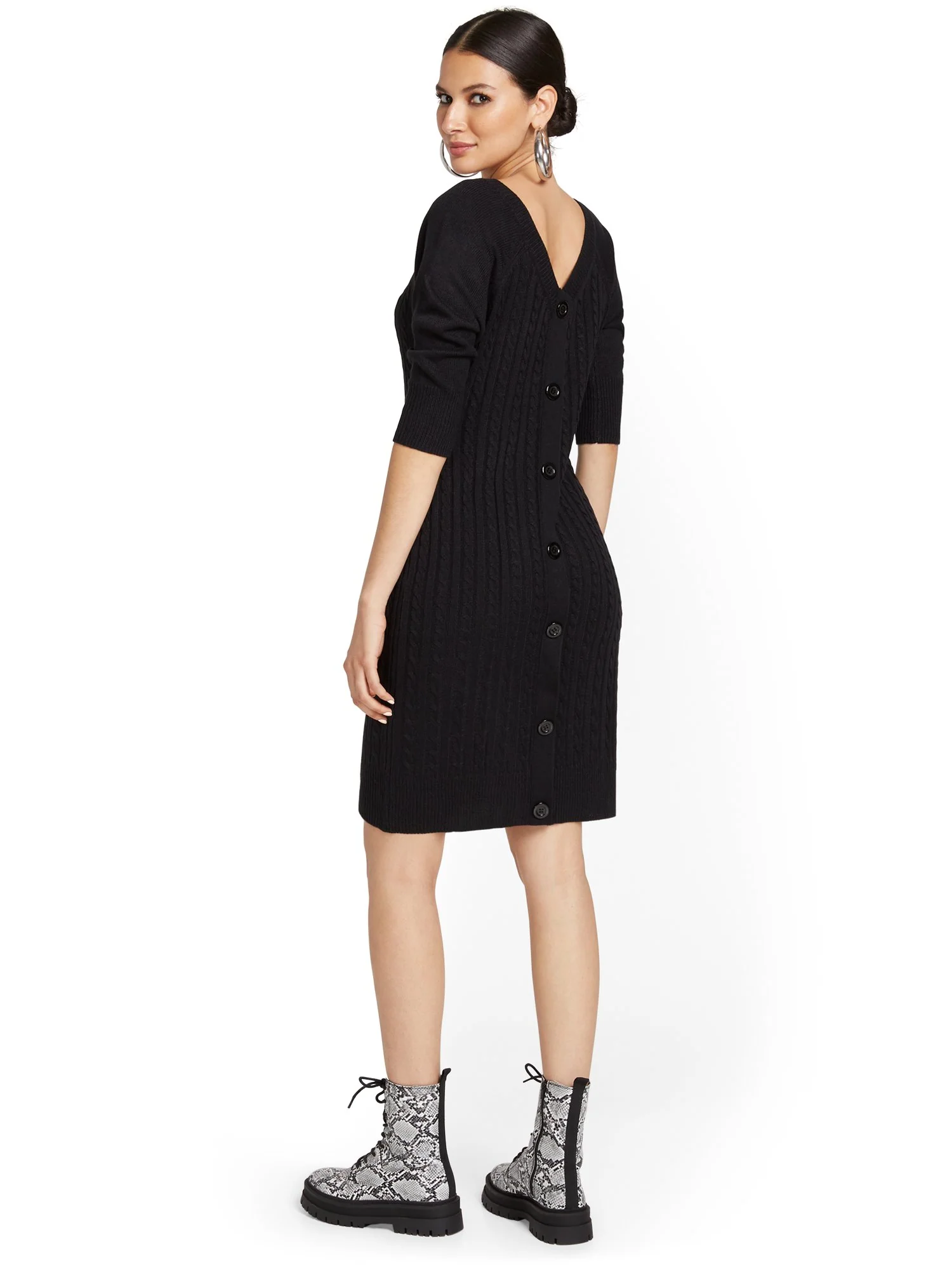 Button-Back Cable Sweater Dress - Image 2