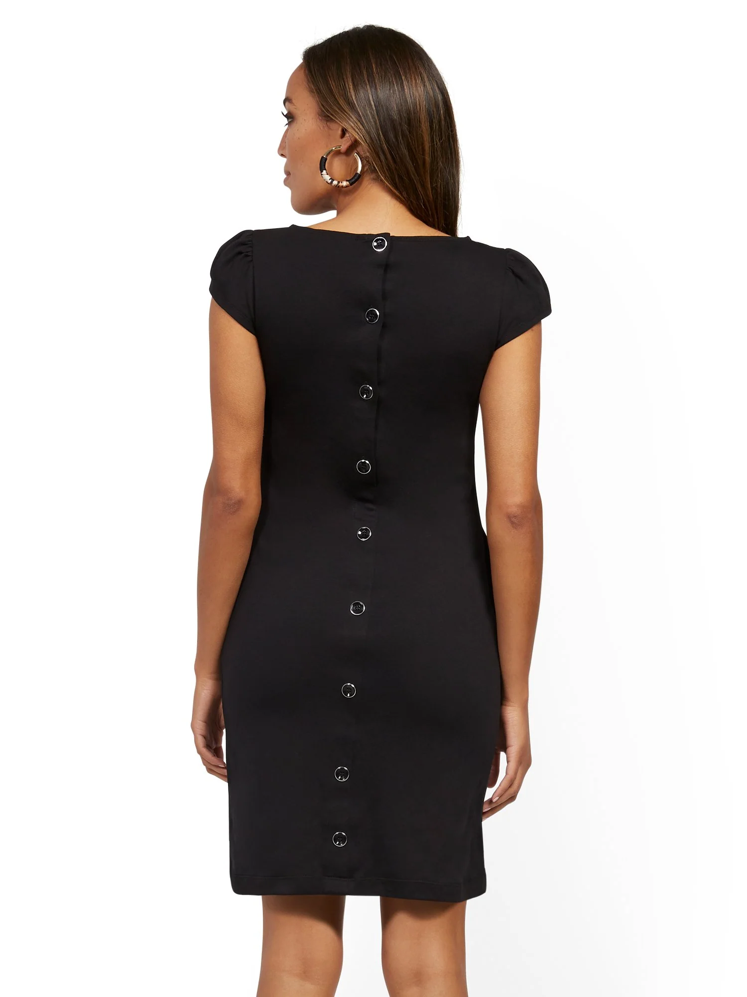 Button-Back Puff-Sleeve Cotton Shift Dress - Image 3
