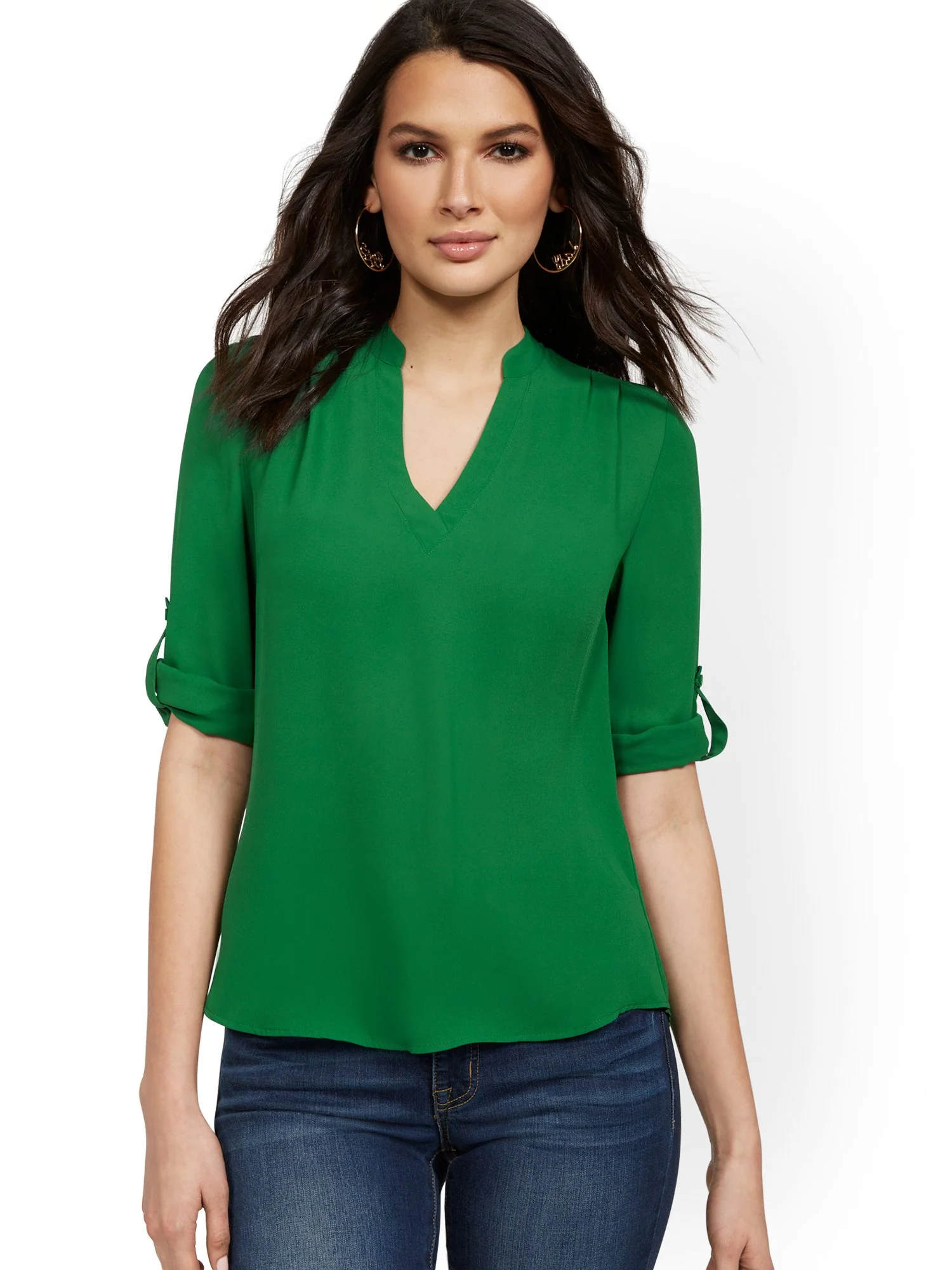 Button-Back Tab-Sleeve Top - Image 3