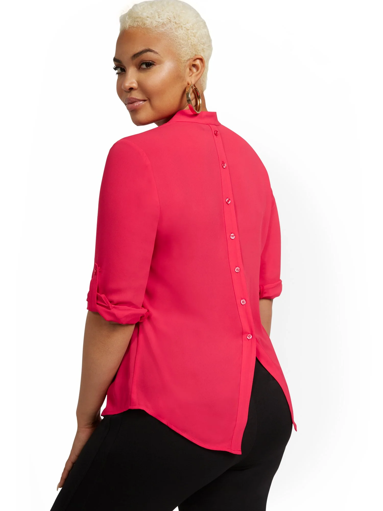Button-Back Tab-Sleeve Top - Image 5