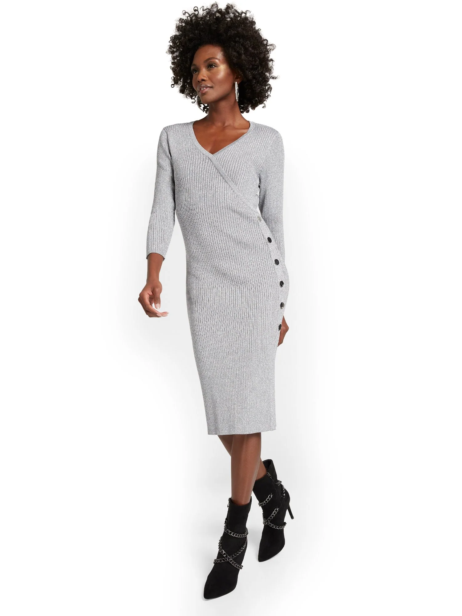Button-Detail Lurex Sweater Dress - Image 2