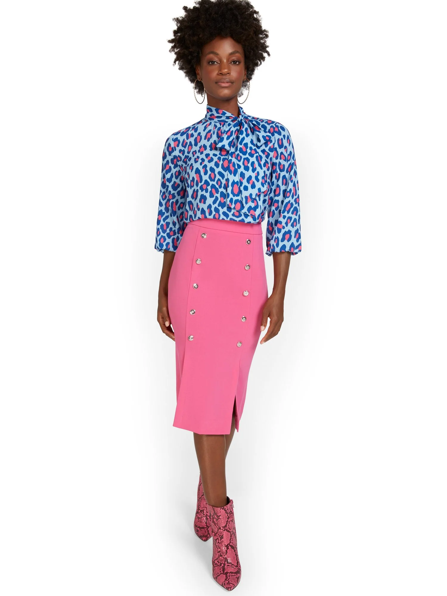 Button-Detail Pencil Skirt - Image 4