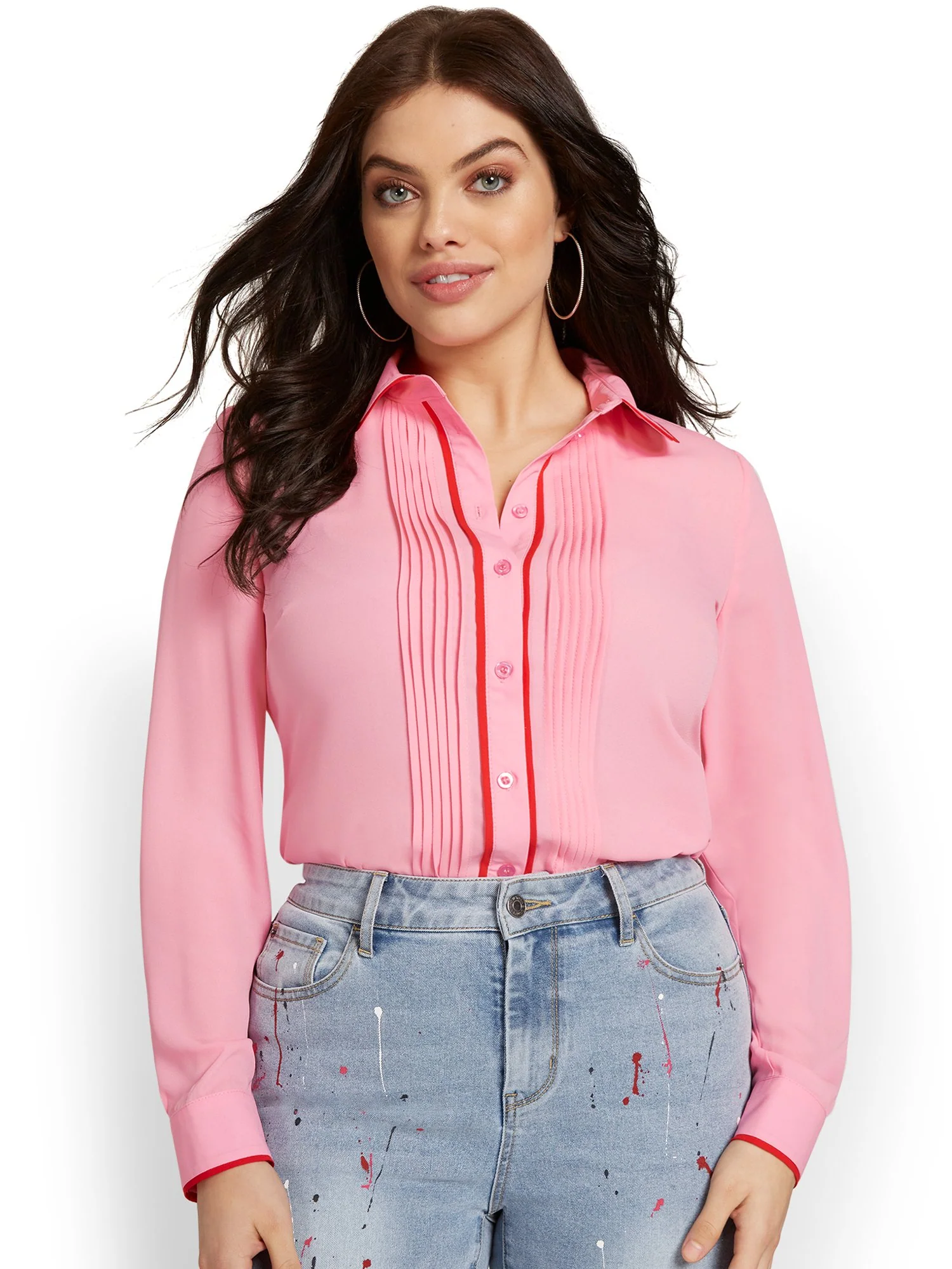 Button-Detail Piped Blouse - Image 6