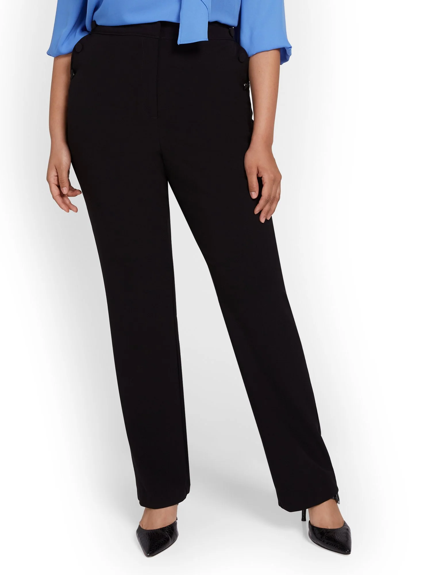 Button-Detail Straight-Leg Pant