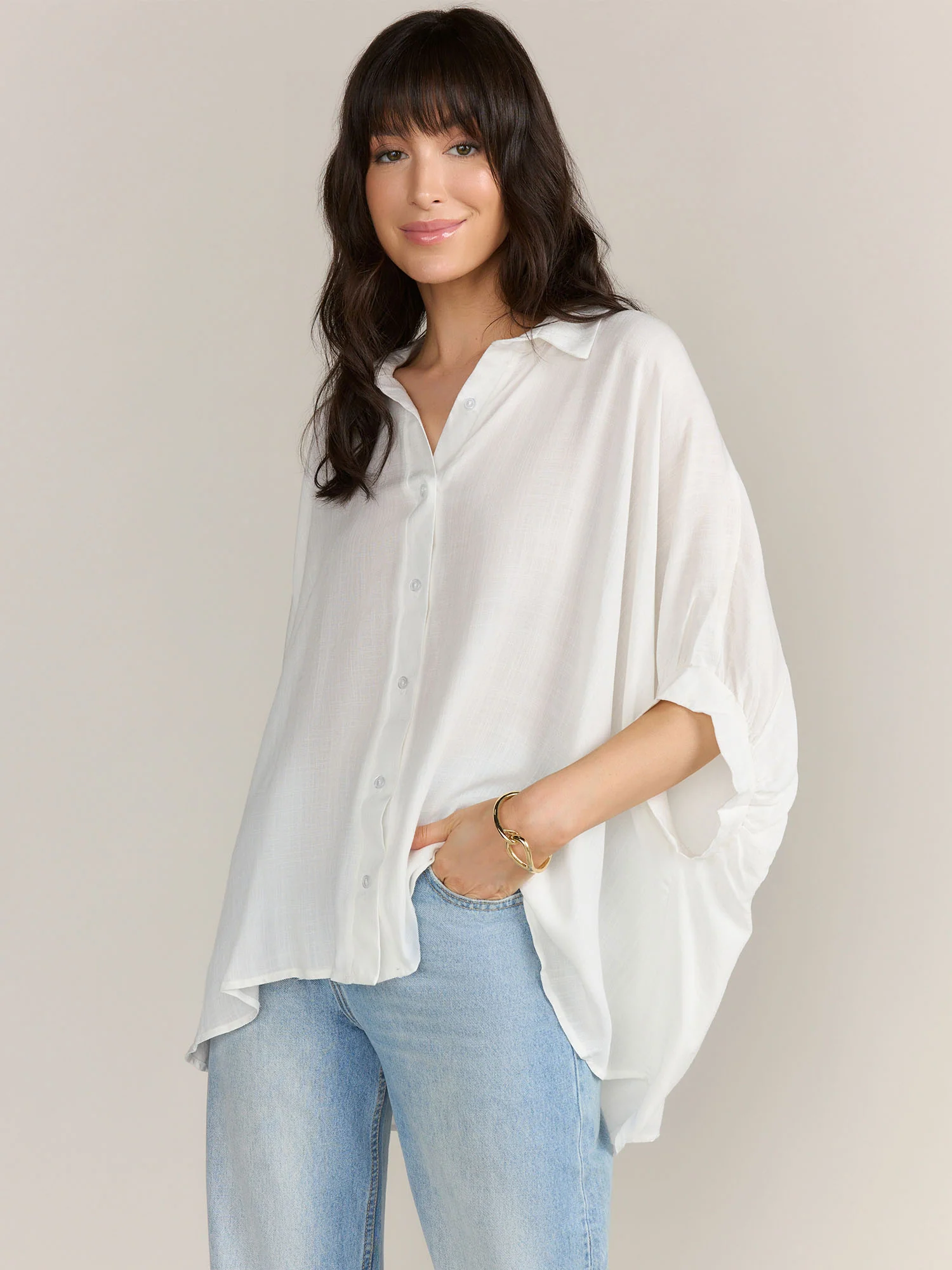 Charlotte Avery Button Down High Low Textured Oversized Shirt - Brands We Love - Image 4