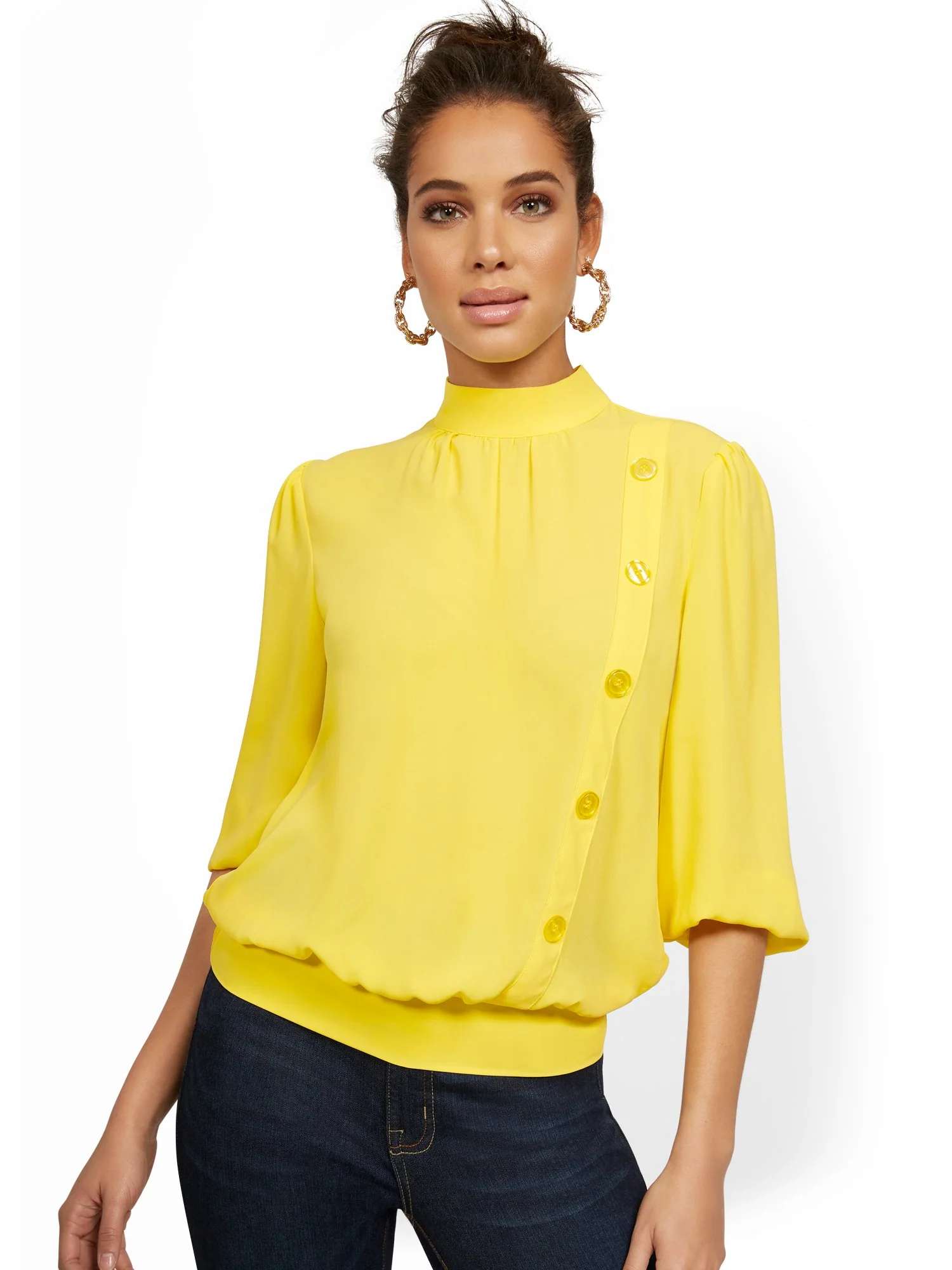 Button-Front 3/4-Sleeve Blouse - 7th Avenue - Image 12