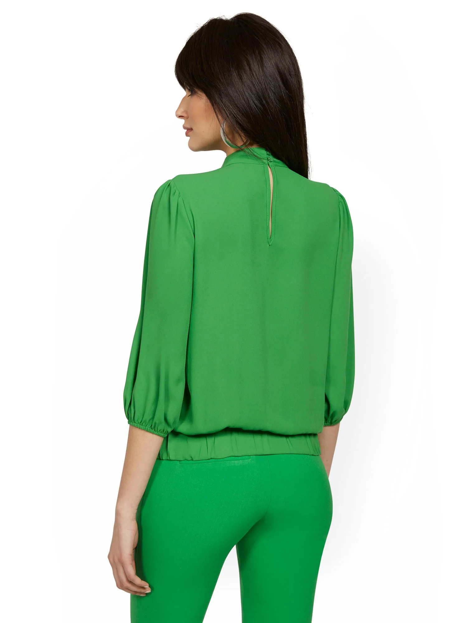 Button-Front 3/4-Sleeve Blouse - 7th Avenue - Image 3
