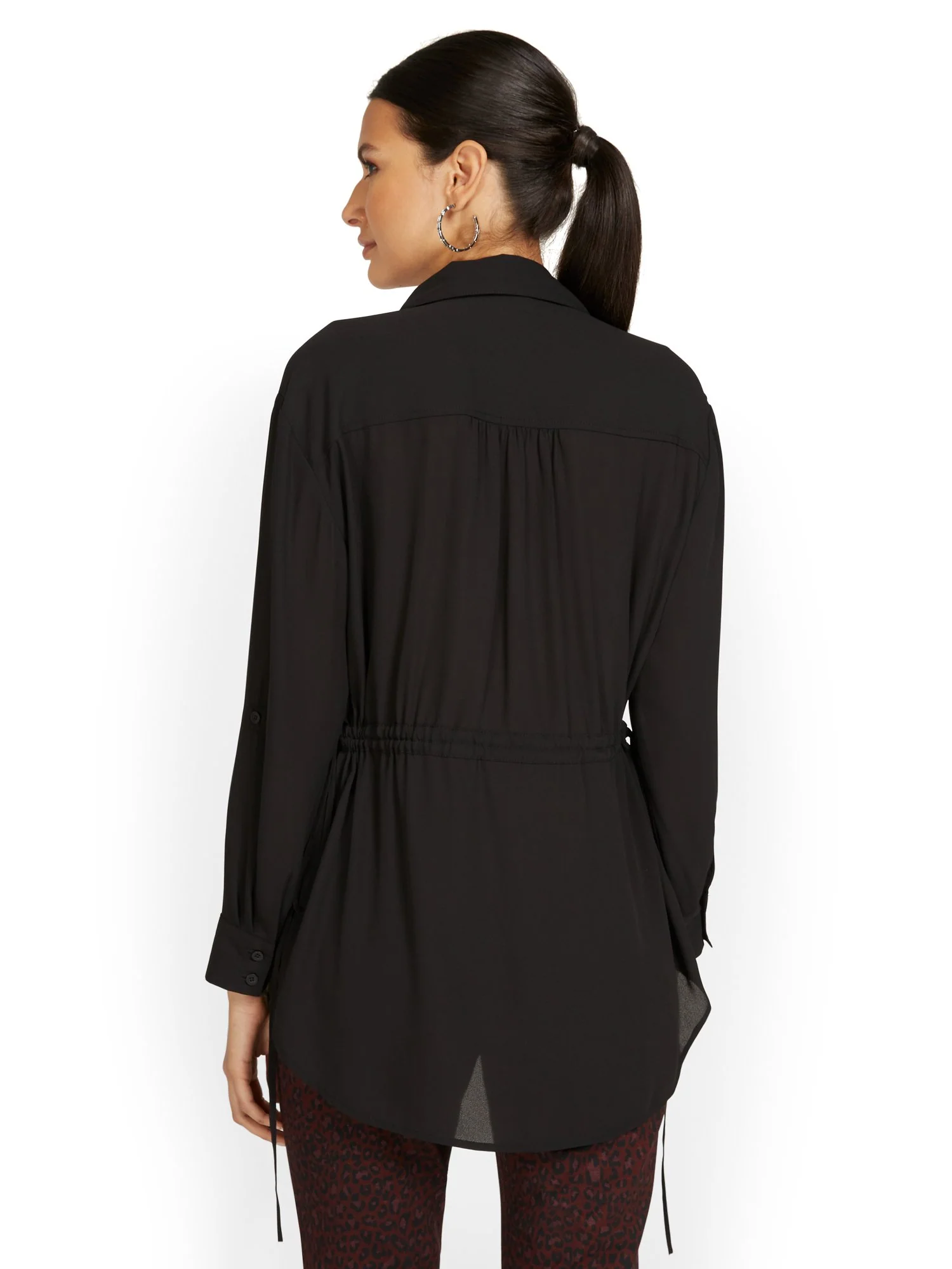 Button-Front Cinched-Waist Blouse - Image 3