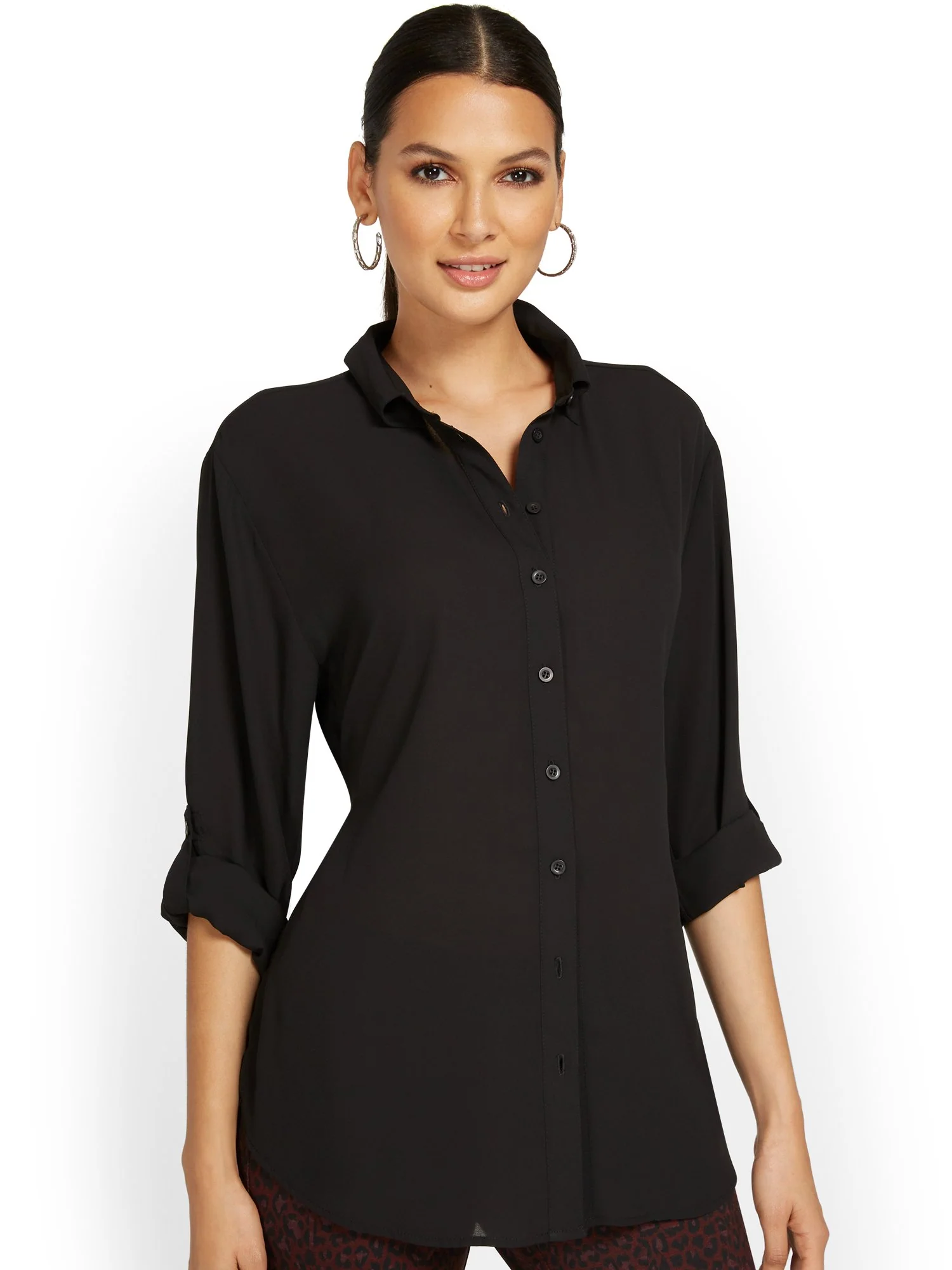 Button-Front Cinched-Waist Blouse - Image 4