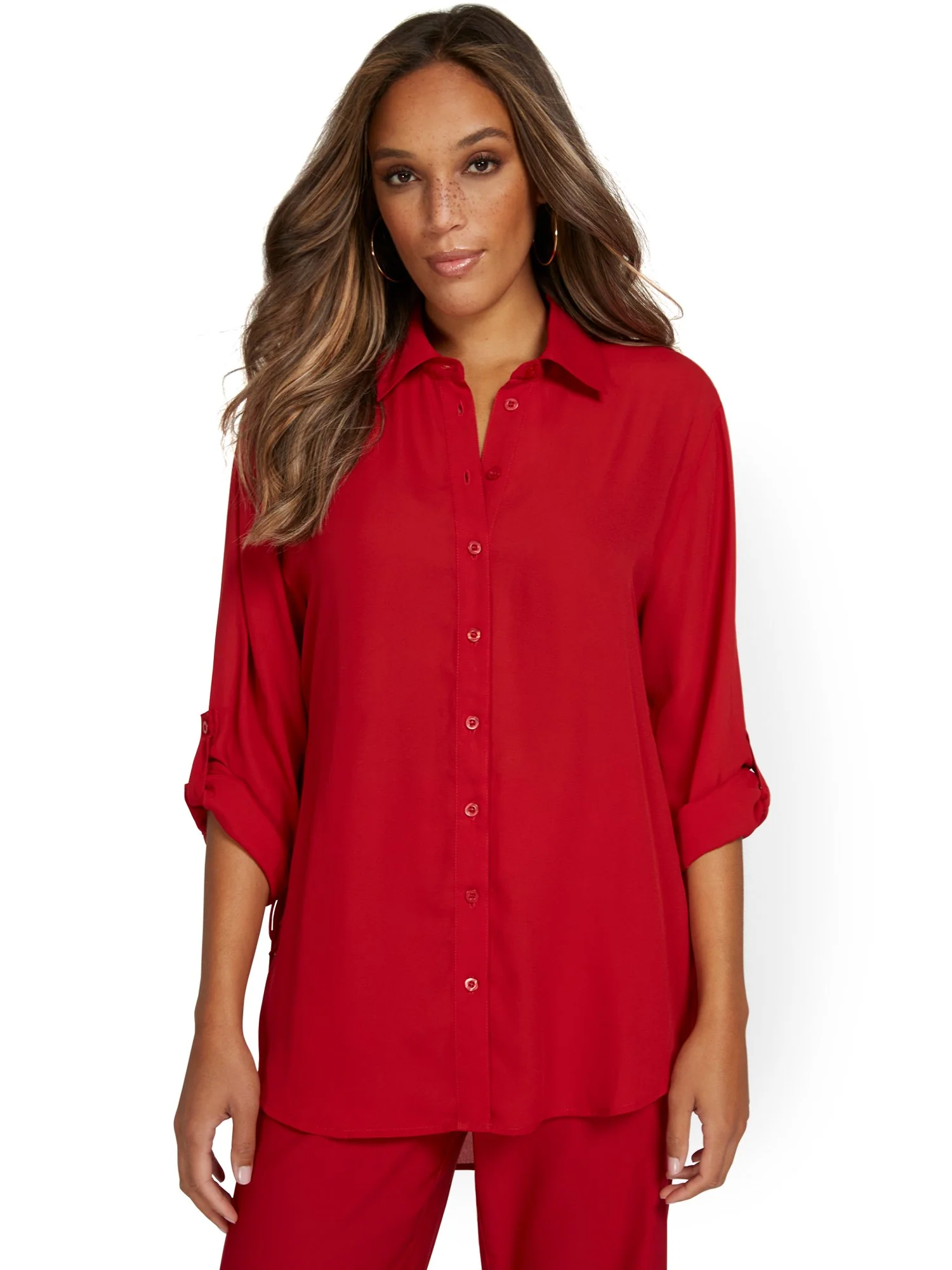 Button-Front Cinched-Waist Blouse - Image 6