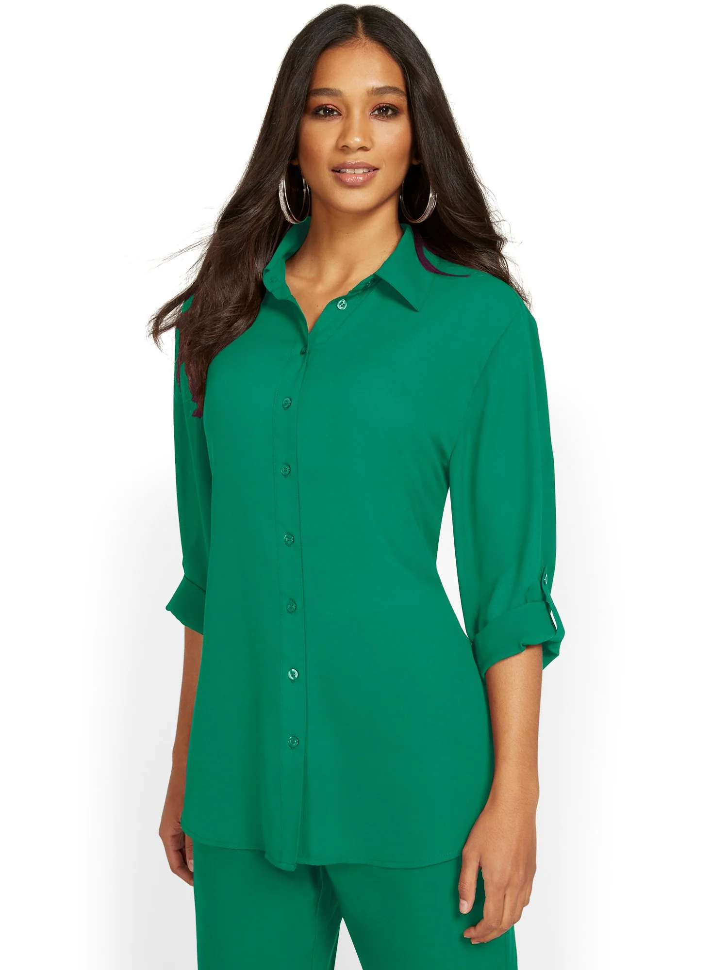 Button-Front Cinched-Waist Blouse - Image 9