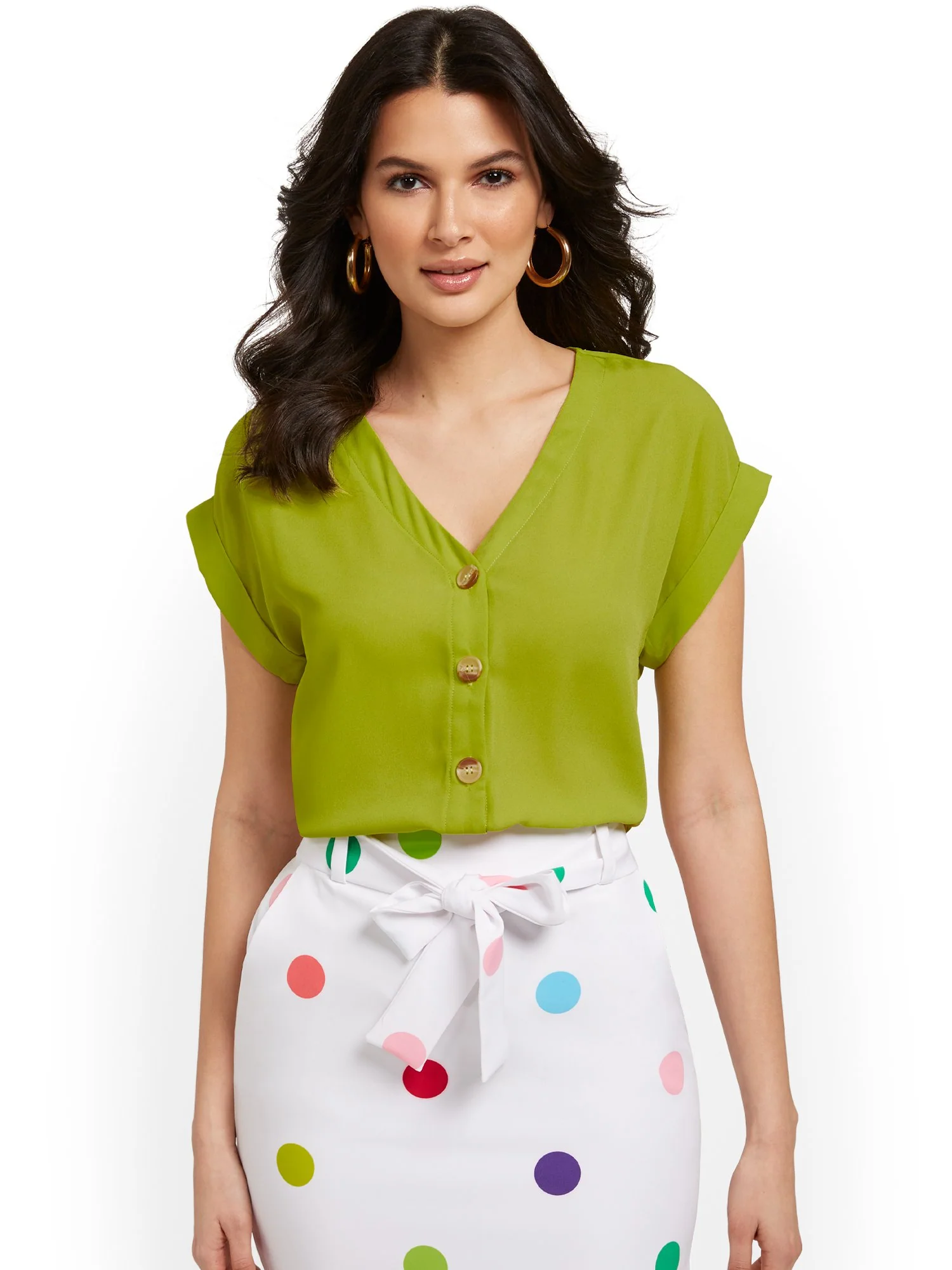 Button-Front Cuffed Dolman Blouse - Image 19