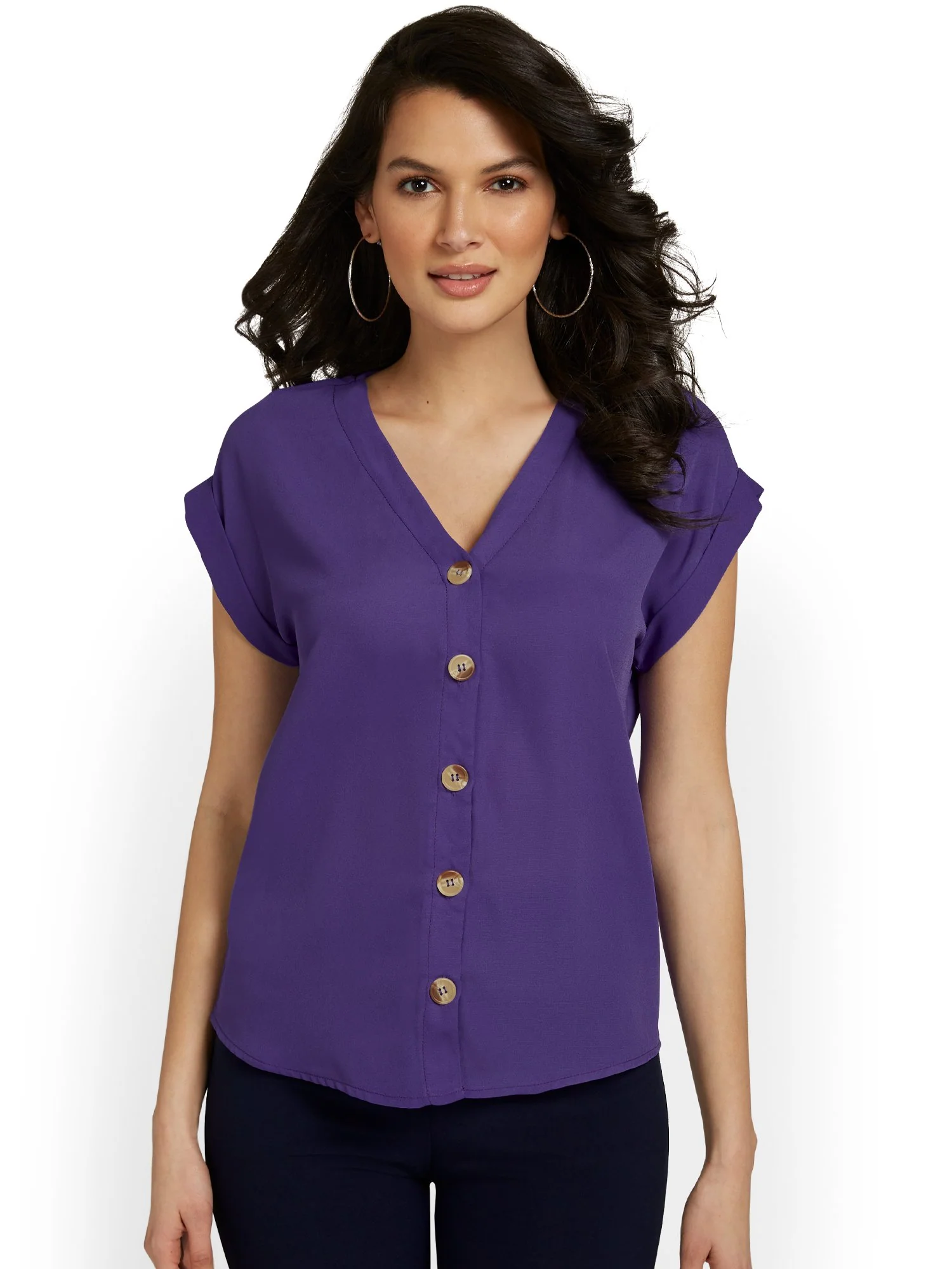 Button-Front Cuffed Dolman Blouse - Image 23
