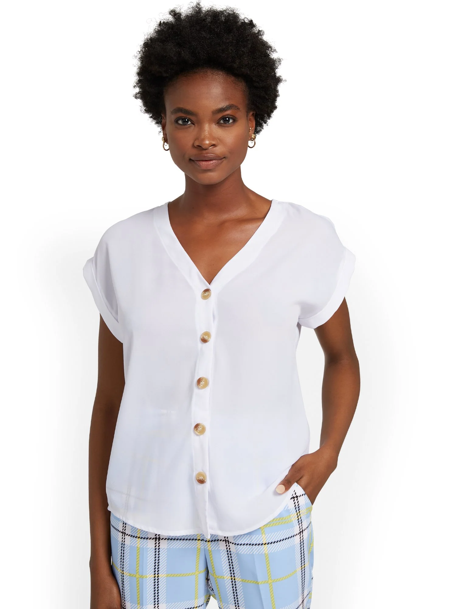 Button-Front Cuffed Dolman Blouse - Image 6