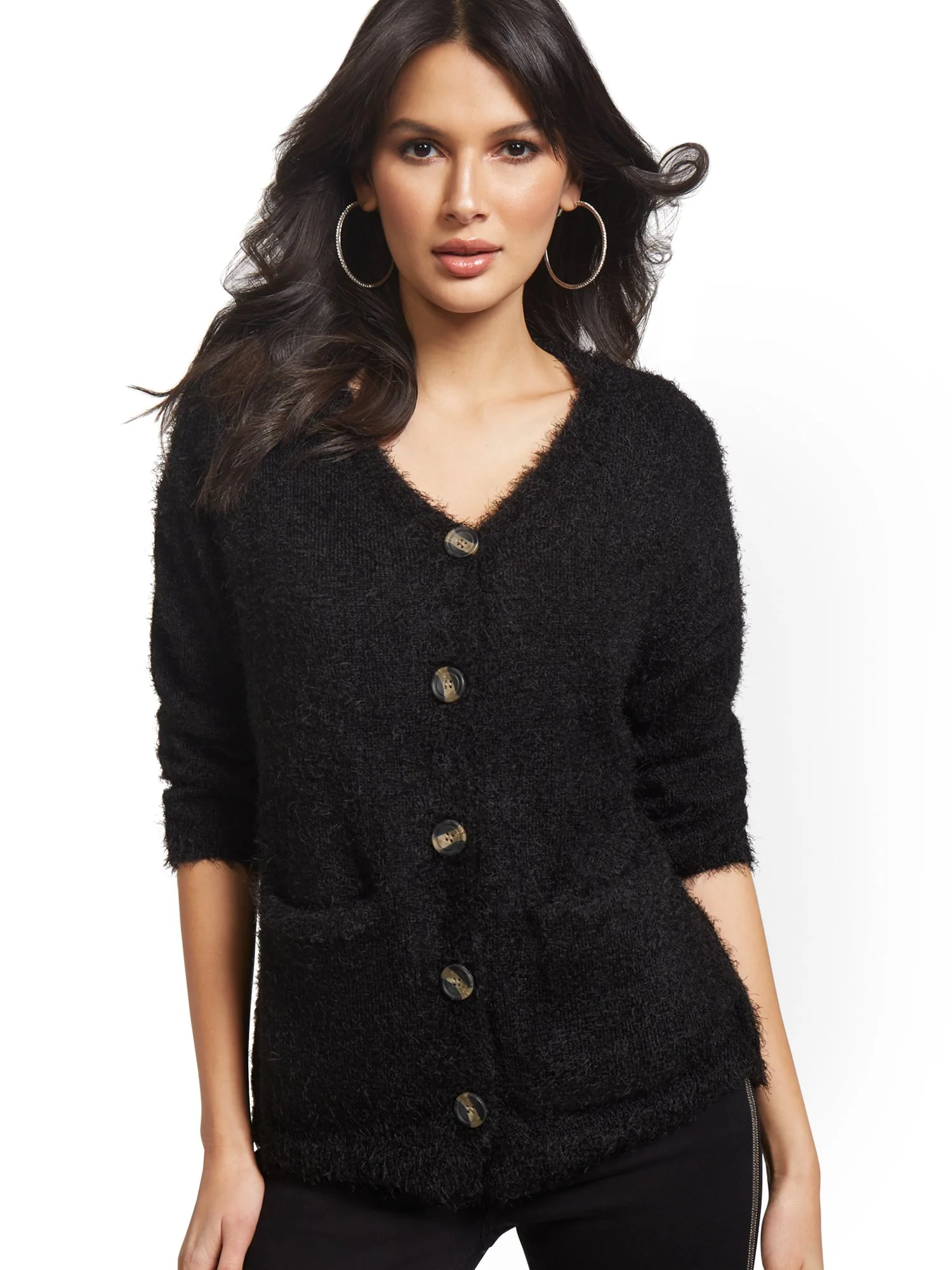 Button-Front Fuzzy Cardigan - Image 2