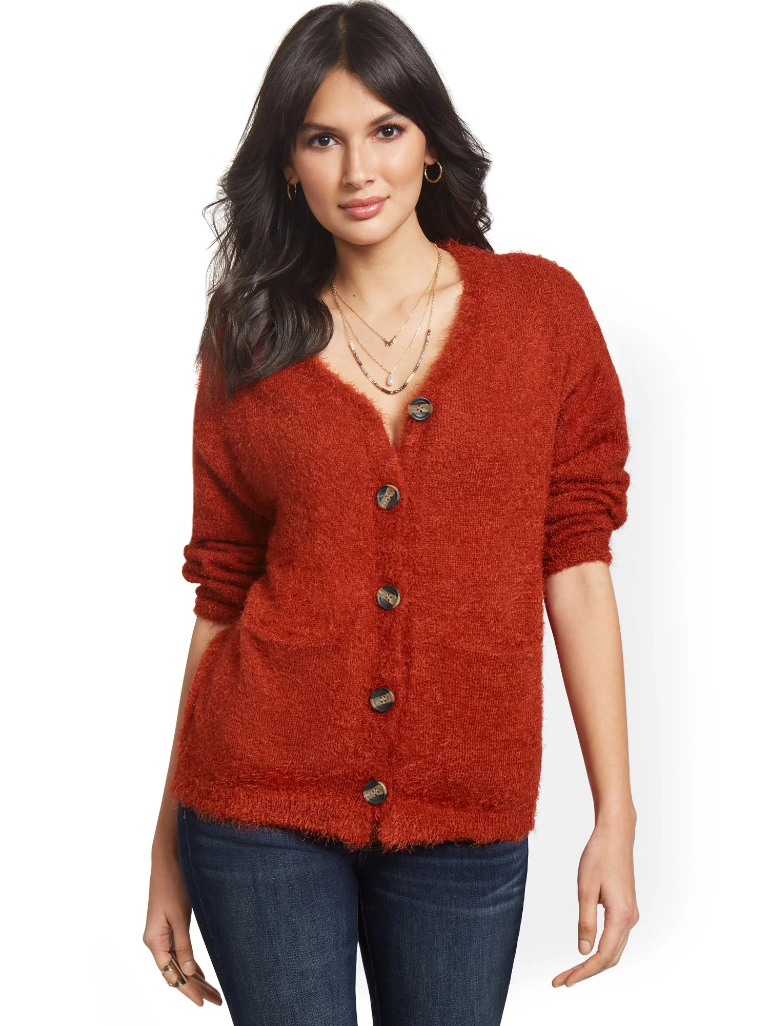 Button-Front Fuzzy Cardigan - Image 8