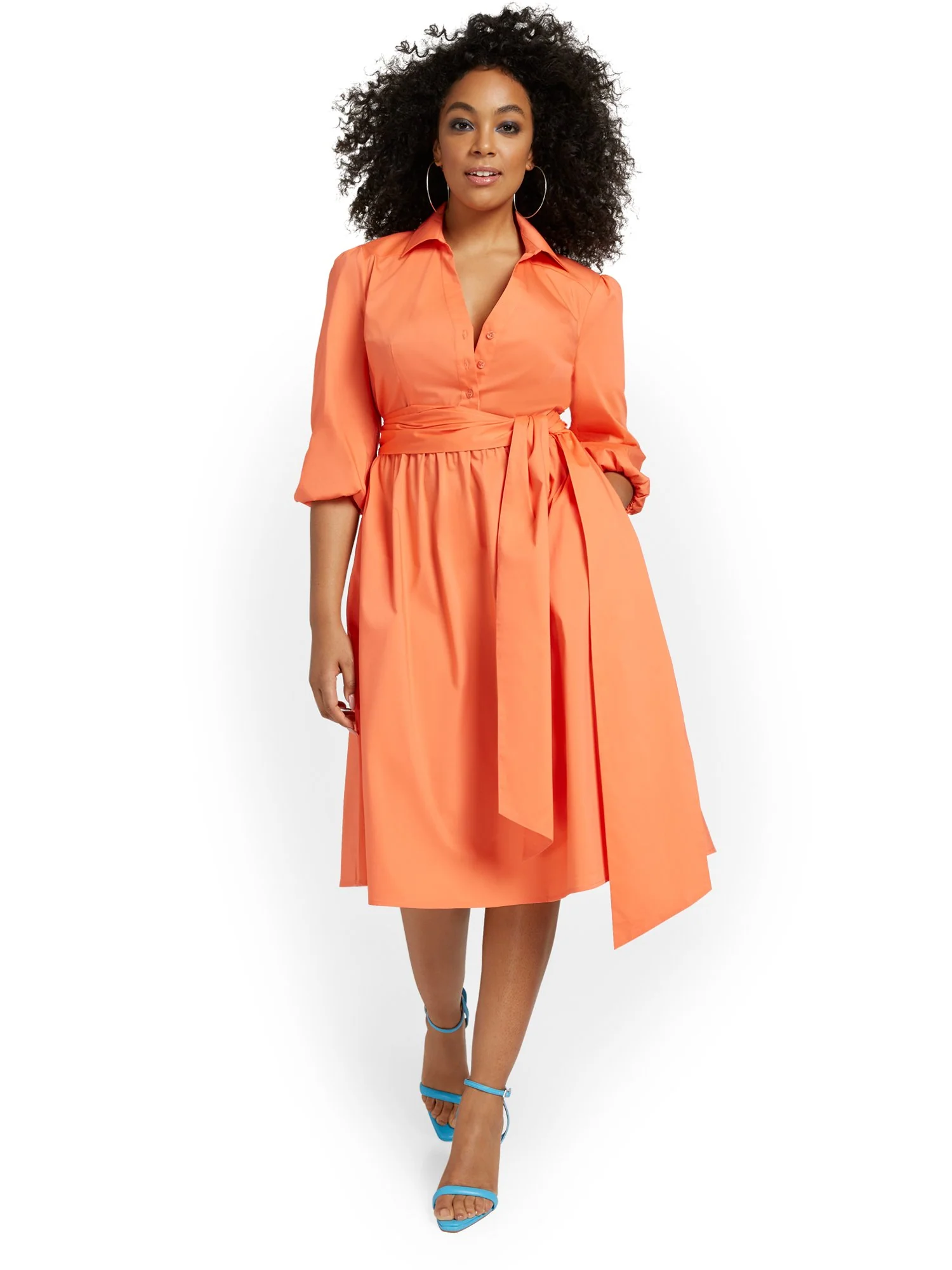 Button-Front Poplin Flare Shirtdress - Image 2