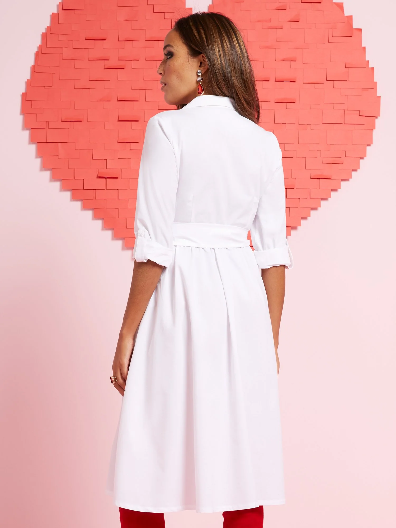 Button-Front Poplin Midi Shirtdress - Image 3