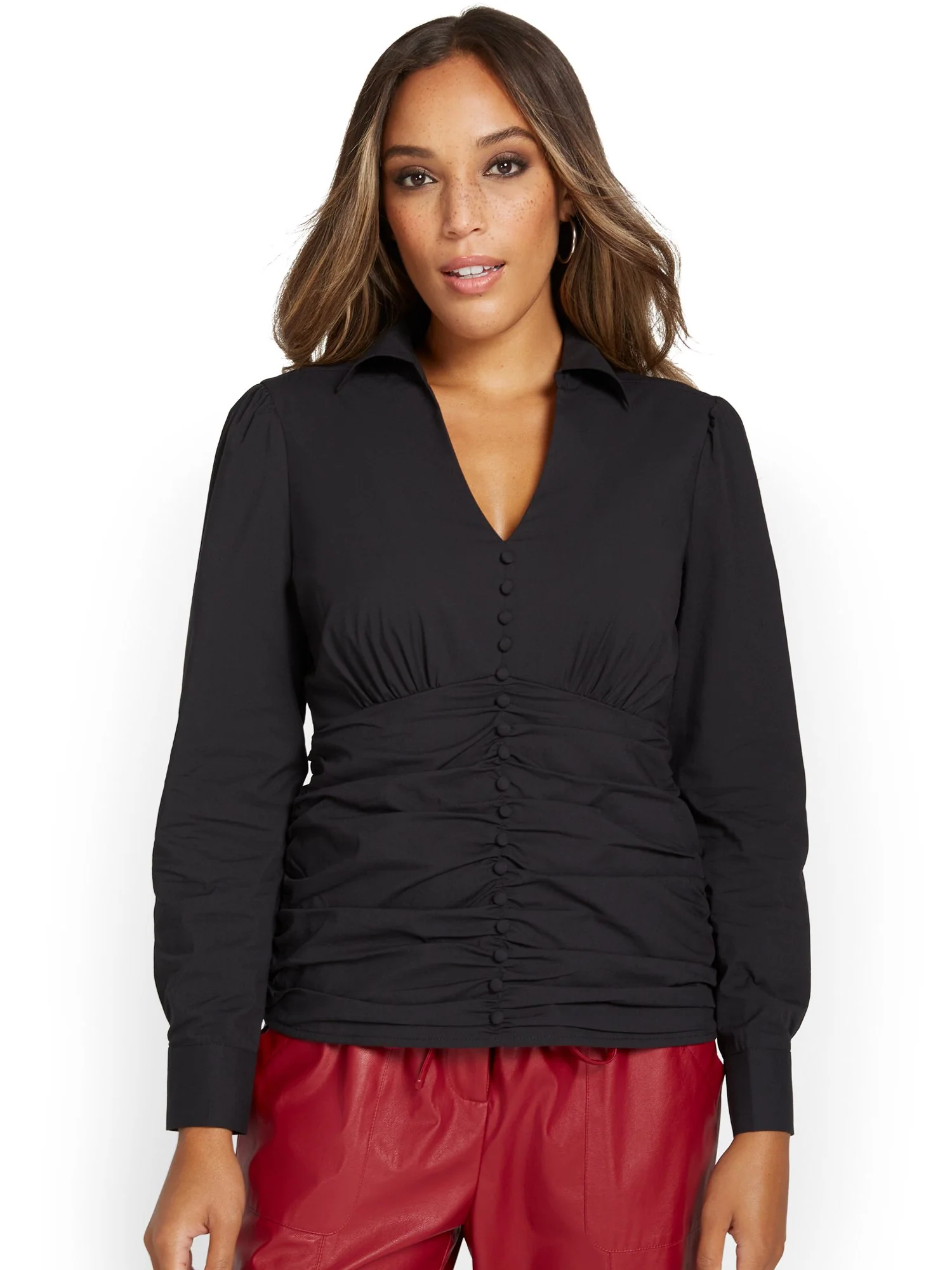 Button-Front Poplin Shirt