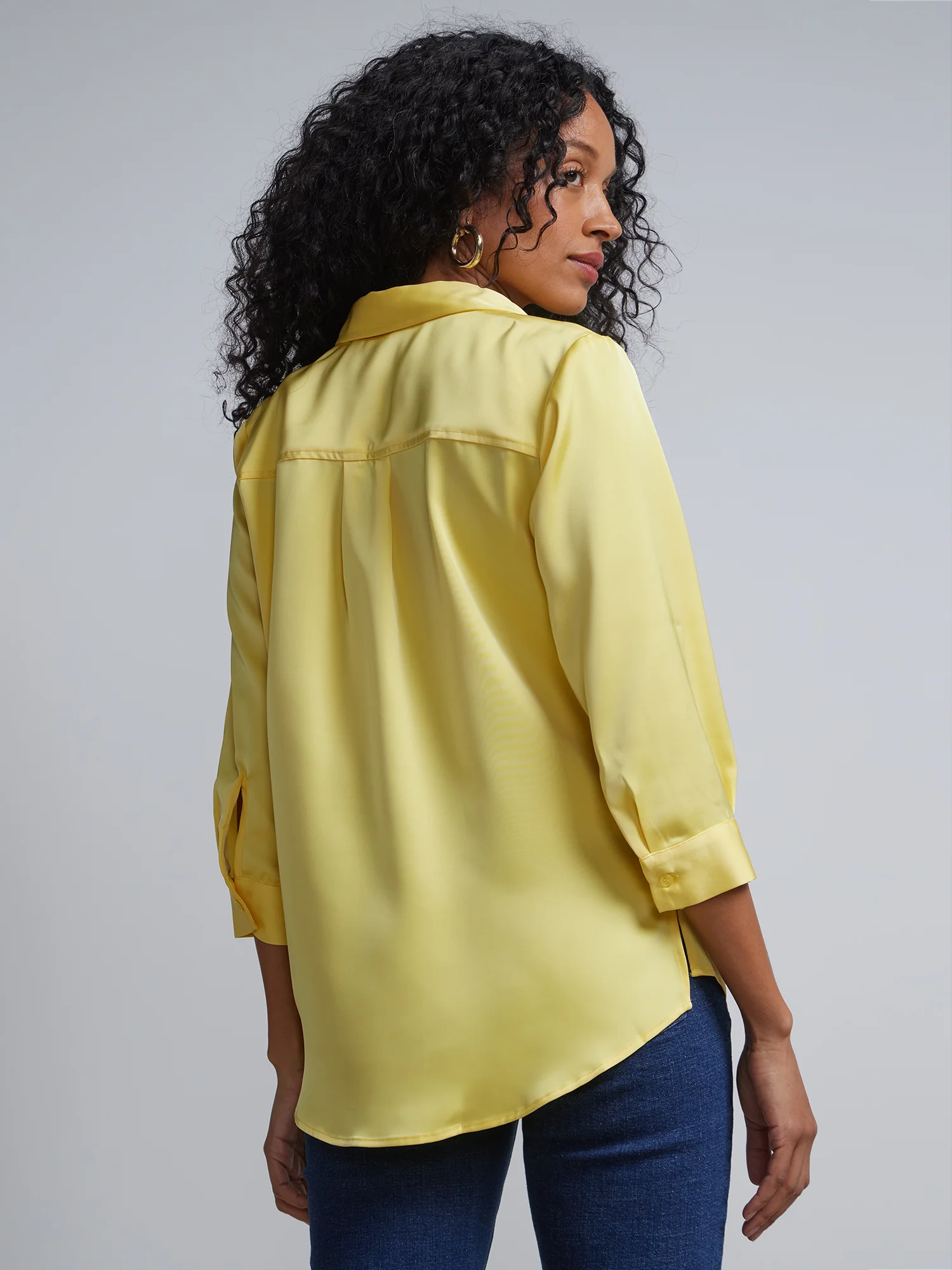 Button-Front Satin-Effect Blouse - Image 3